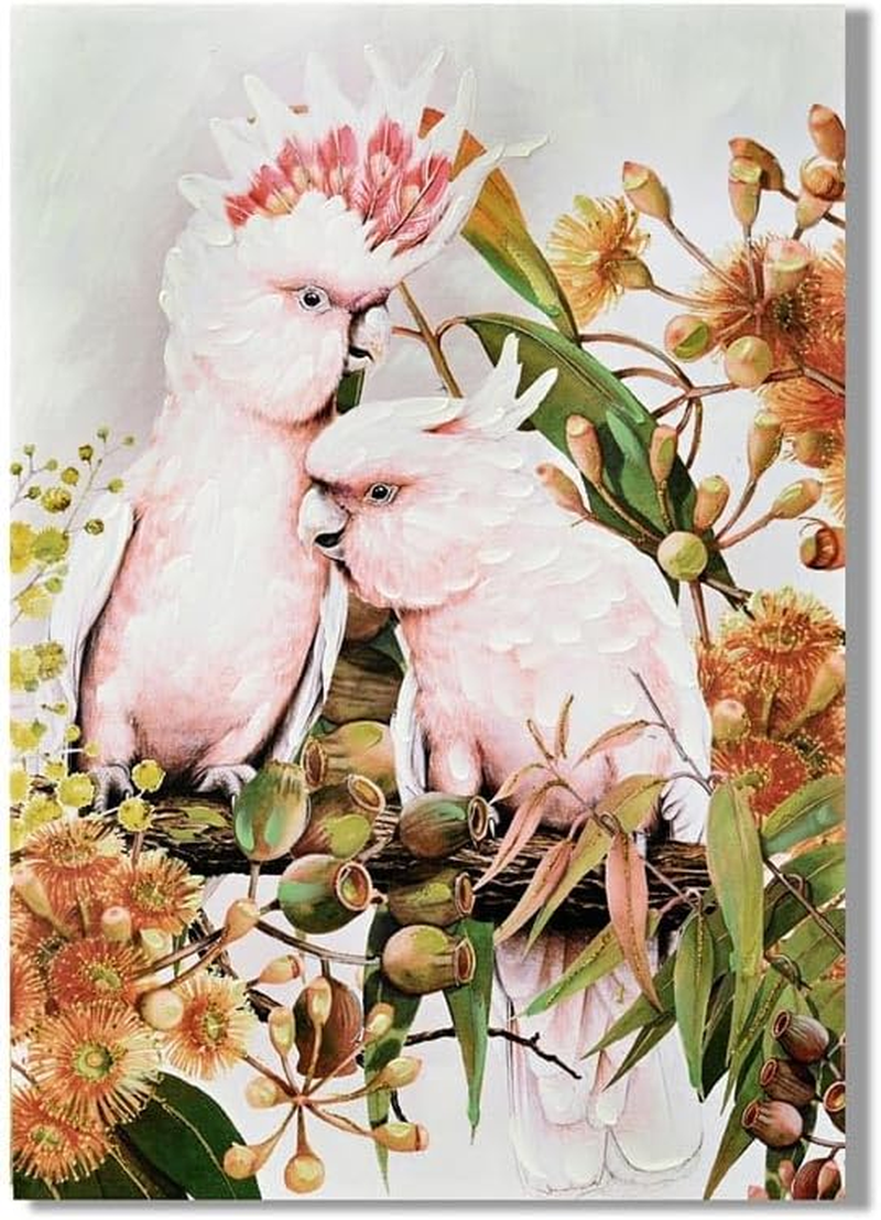 LYLAC Pink Cockatoo Birds Floral Canvas Wall Art, 70X100X3 Cm