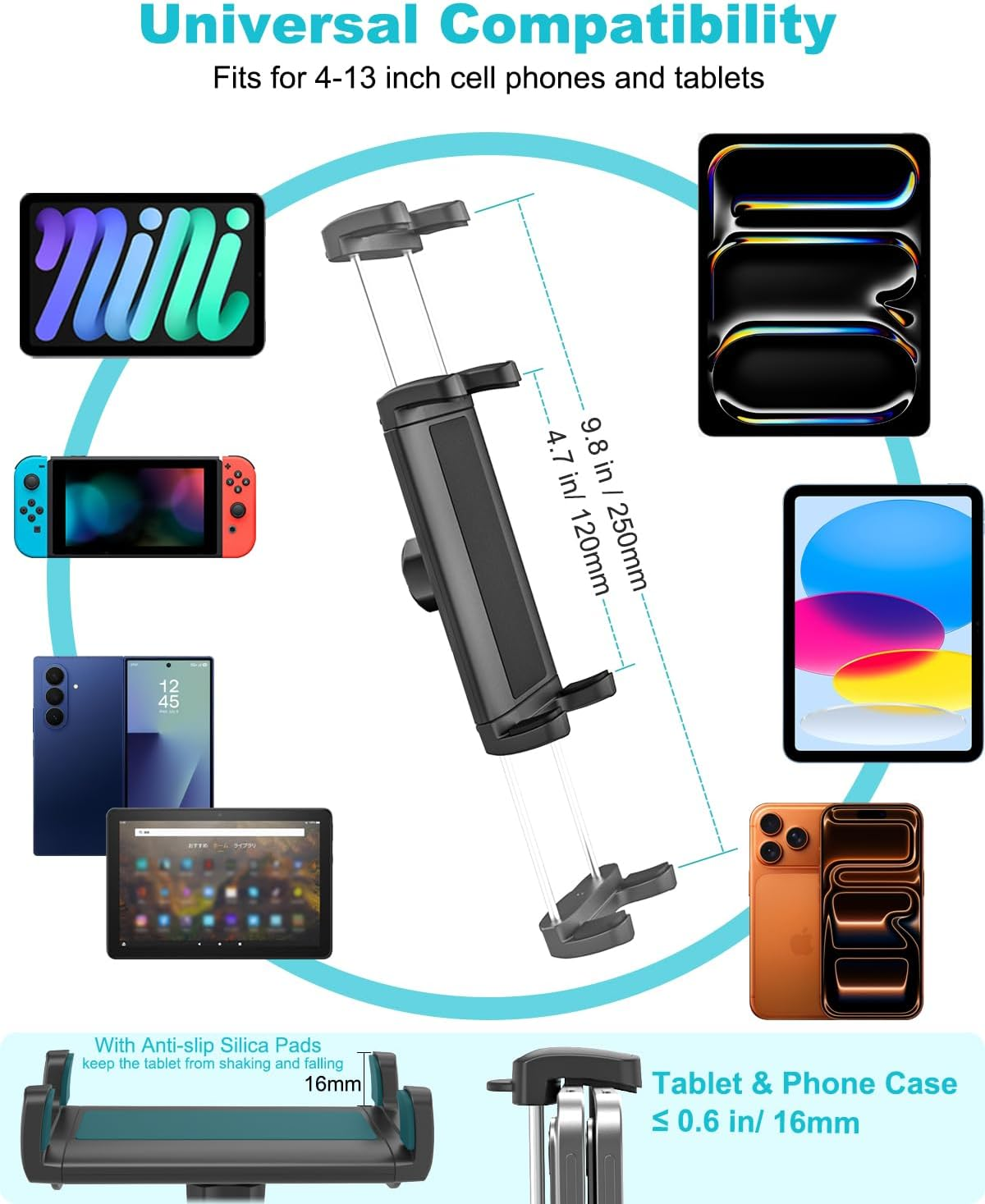 Car Dashboard Holder Tablet Mount, Woleyi Strong Suction Cup Tablet Mount for Windsheild Dash with Flexible Arm for Ipad Pro12.9 Air Mini, Iphone, Galaxy Tabs, More 4-13" Phones and Tablets image number 2