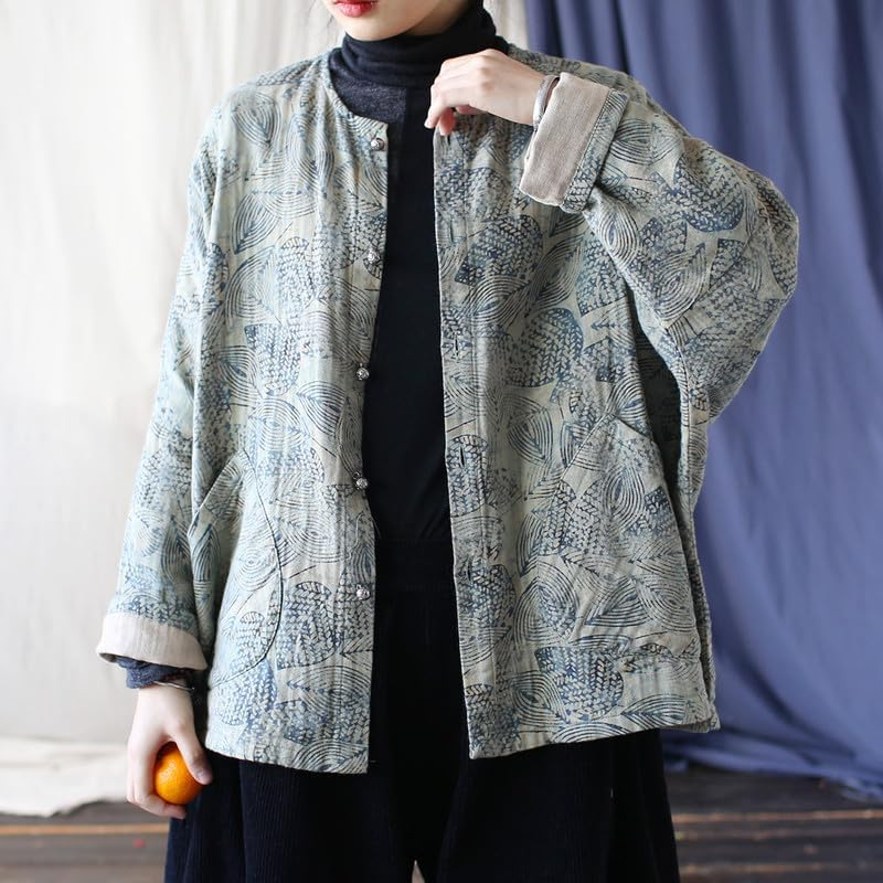 Women'S Vintage Batwing Sleeve Cotton Ethnic Loose Fit round Neck Long Sleeve Spring Tops image number 4