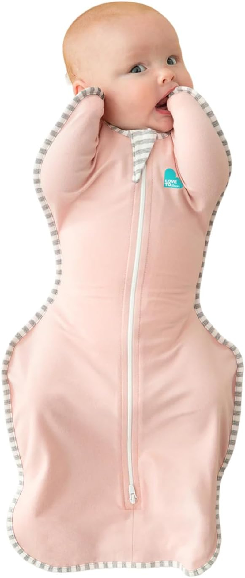 Love to Dream Swaddle up Original, Newborn (2.2-3.8Kg), Ideal for Moderate Room Temperatures (20-24&deg;C), 1.0 TOG, Arms up Position, Twin Zipper for Easy Nappy Changes, Pink image number 5