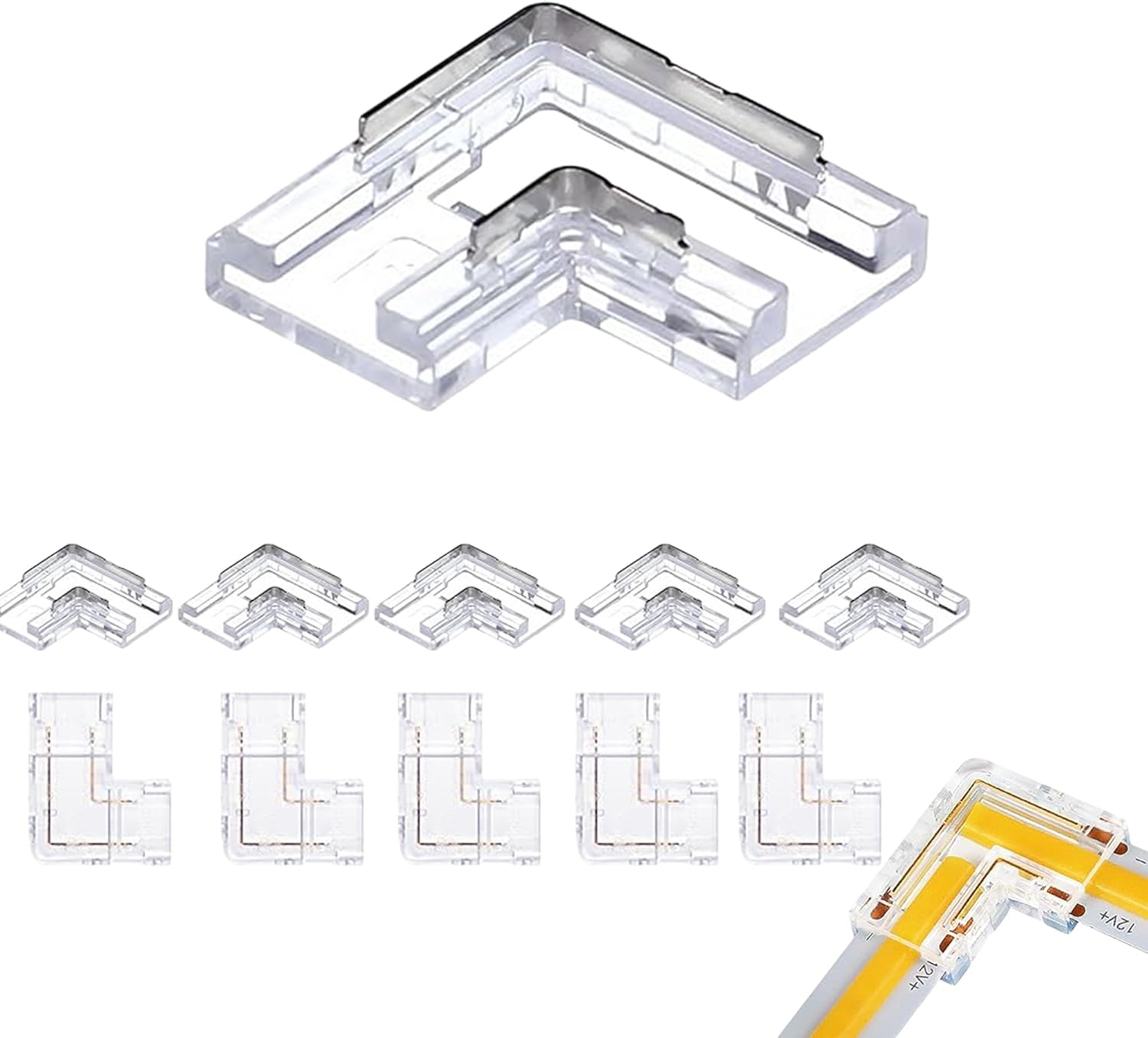 Clearhill 8Mm 2Pin 20Pcs Press-In Assembly COB Led Strip Connectors,Ultra Slim,Strip to Wire Connectors + 10Cm Cable for Single Color 5V/12V/24V Light Strips,Transparent Terminal,Safe Connection. image number 1