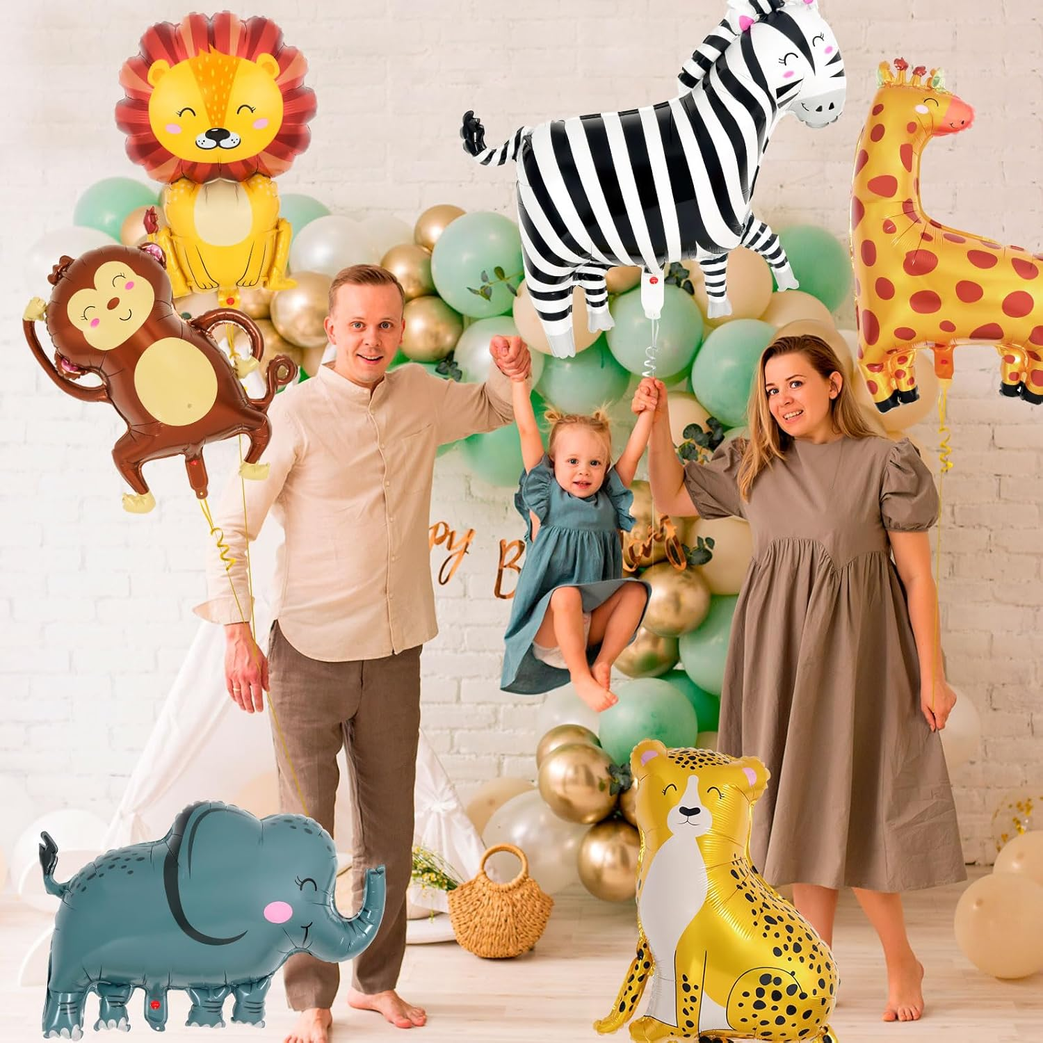 6 Pcs Jungle Safari Animals Foil Balloons,Giant Zoo Animal Balloons Zebra Elephant Monkey Lion Giraffe Leopard Shaped Animal Balloons for Wildlife Theme Birthday Party Decorations image number 6