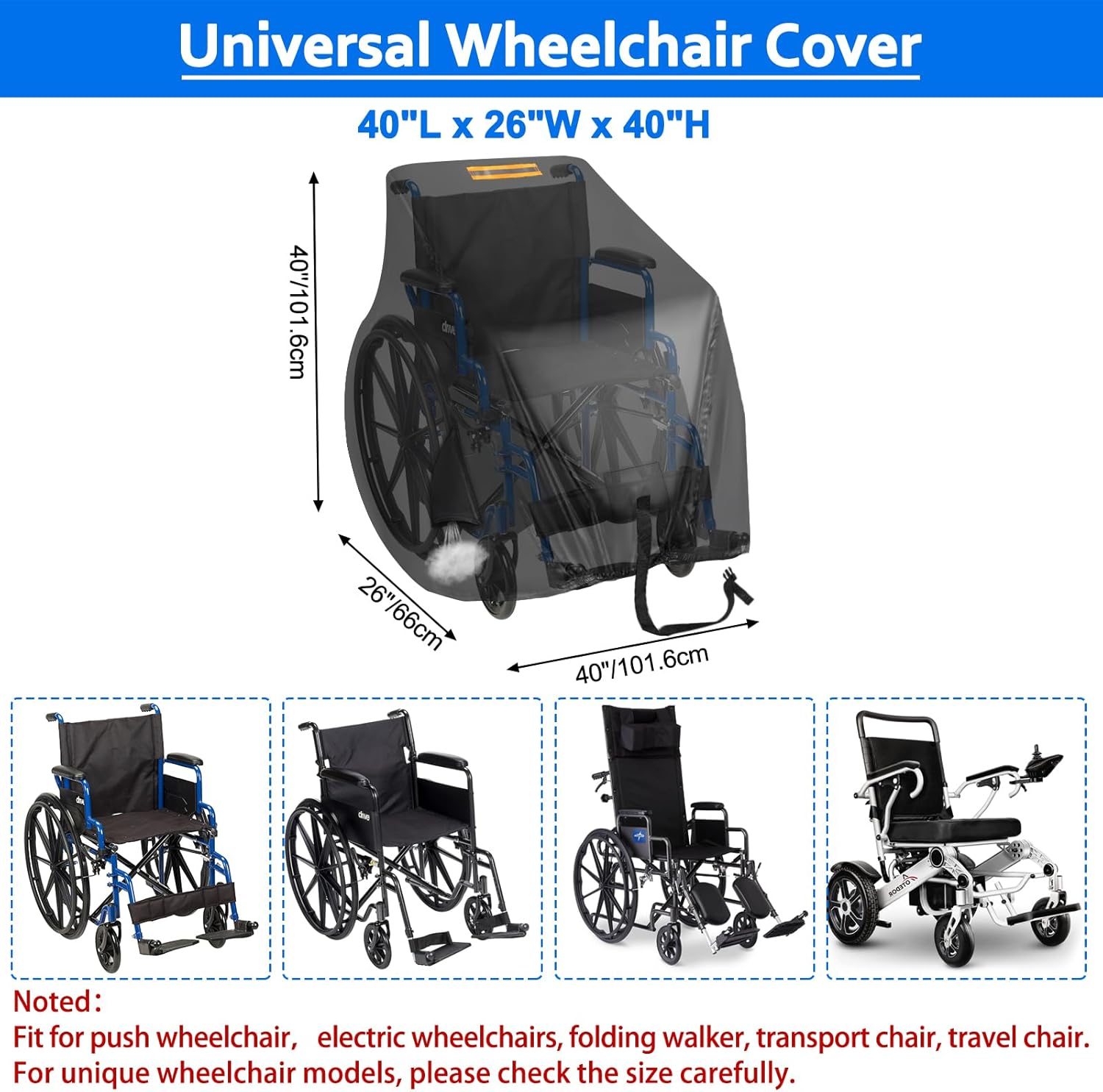 Electric Wheelchairs Cover Waterproof,420D Heavy Duty Wheelchair Cover with Air Vent,Waterproof Strip,Reflective Handle,Outdoor Protective Cover for Travel & Shower Power Wheelchair,Mobility Scooter image number 3
