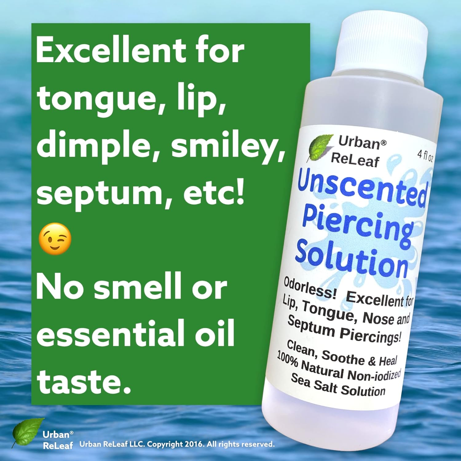 Urban Releaf Unscented Piercing Solution ! Non-Iodized Sea Salt Healing Soak. Lip, Tongue, Septum, Dimple, Mouth. NO Scent. Ready to Use. Made Fresh in USA.