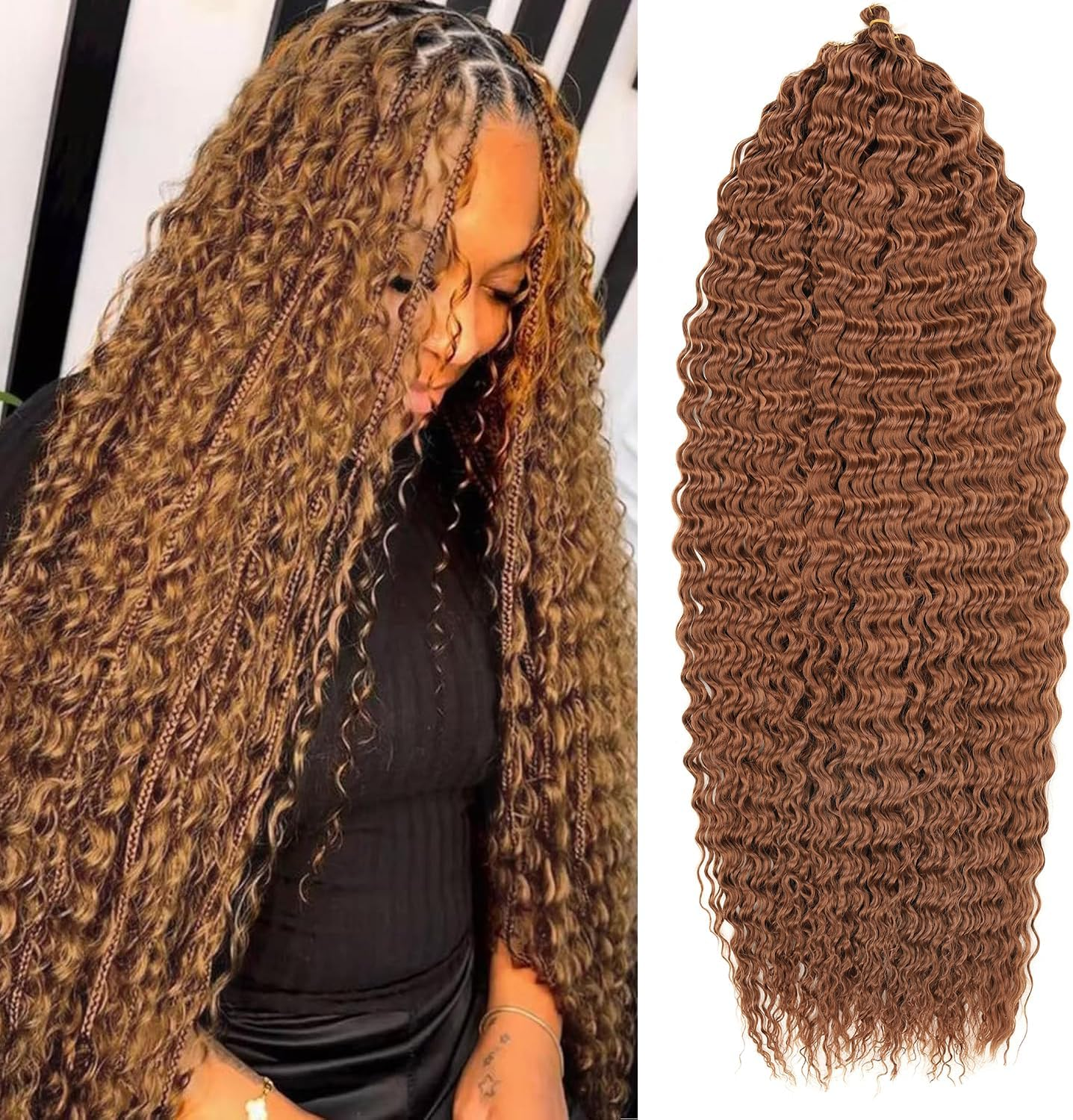 Mscat 24 Inch Ocean Wave 3Pack Crochet Hair Extexsions Long Braids Deep Wave Synthetic Hair Curly Braiding Hair for Black Women 1B#