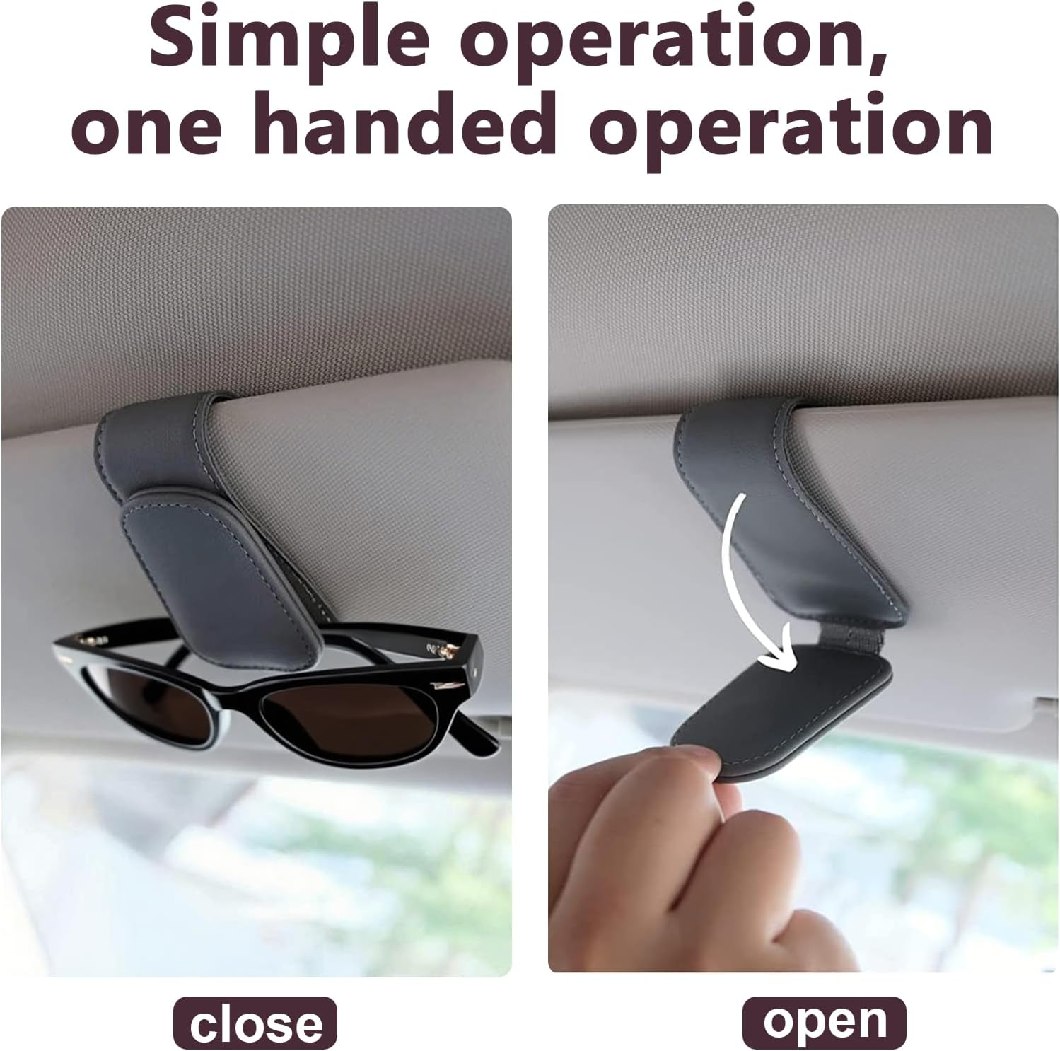 Magnetic Leather Car Sunglasses Holder, Eyeglass Hanger Clip for Sun Visor, with Ticket Card Clip, Car Visor Accessories(Black) image number 2