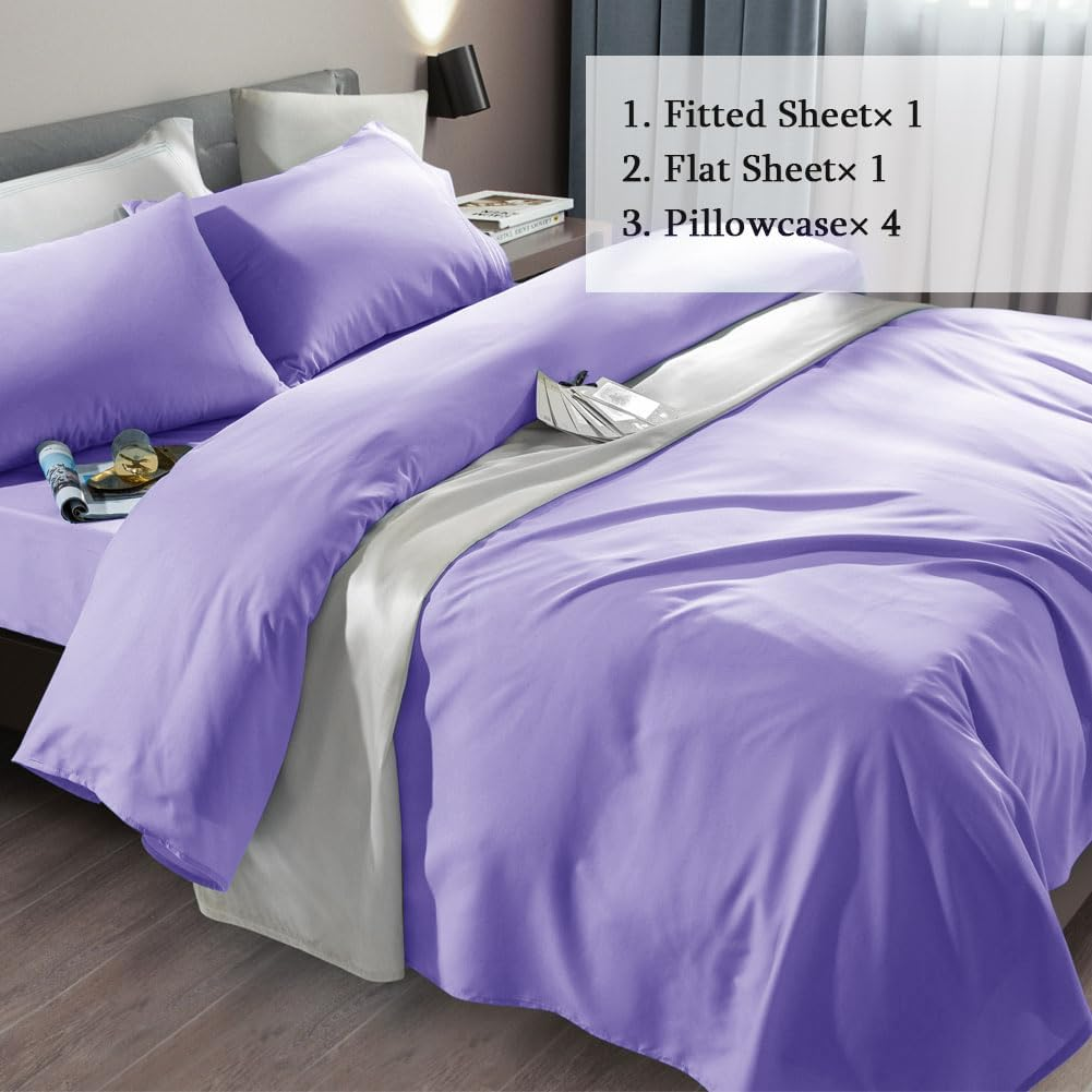 SONORO KATE Bed Sheet Set Super Soft Microfiber 1800 Thread Count Luxury Egyptian Sheets Fit 18-24 Inch Deep Pocket Mattress Wrinkle-6 Piece (Lavender, Queen) image number 5