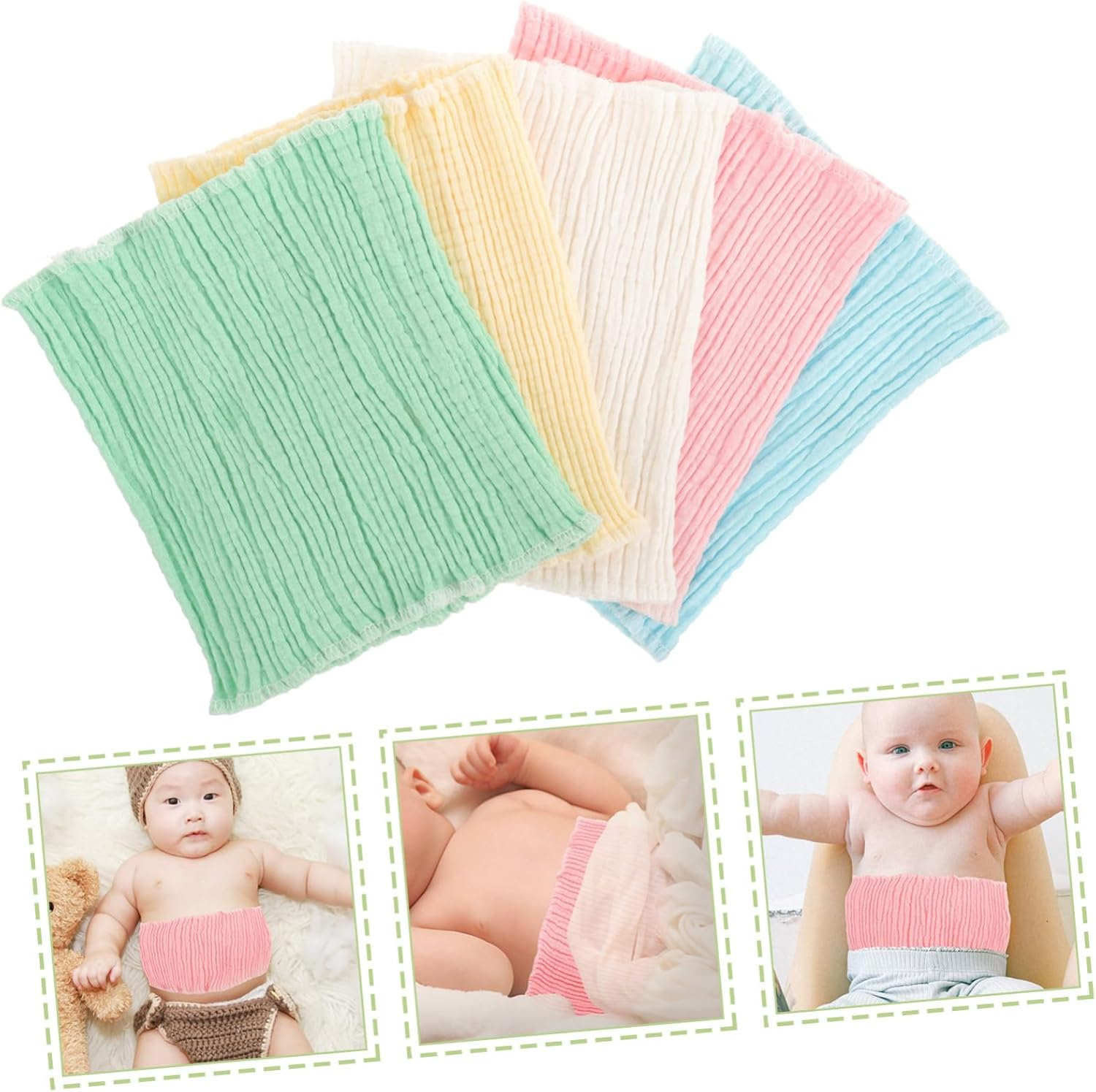 5Pcs Navel and Belly Circumference Belt Cotton Cord Belly Wraps Newborn Abdomen Band for Gas Relief Digestion Support image number 1