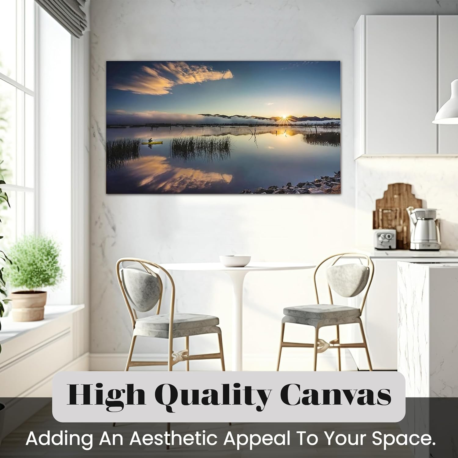 Tomuu Erissa Large Bedroom Wall Art with Tranquil Peaceful Sunrise over Lake Scene | Canvas Wall Paintings for Living Room | Large Wall Pictures for Living Room | Premium Decor | 100 X 50Cm image number 3