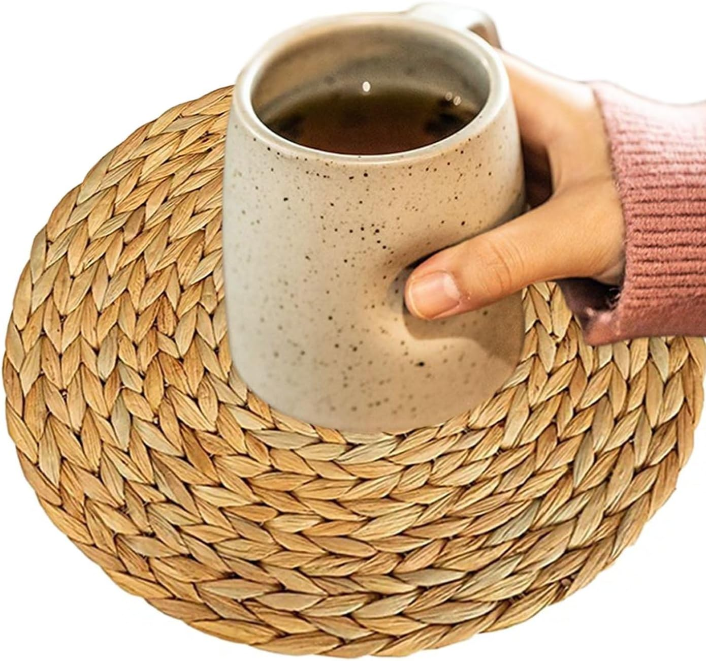 Typutomi 4 Pack Woven Placemats Round, 10 Inch Natural Braided Placemat Set No-Slip Heat Resistant Handmade Straw Weave Mats for Table, Coasters, Pots image number 4