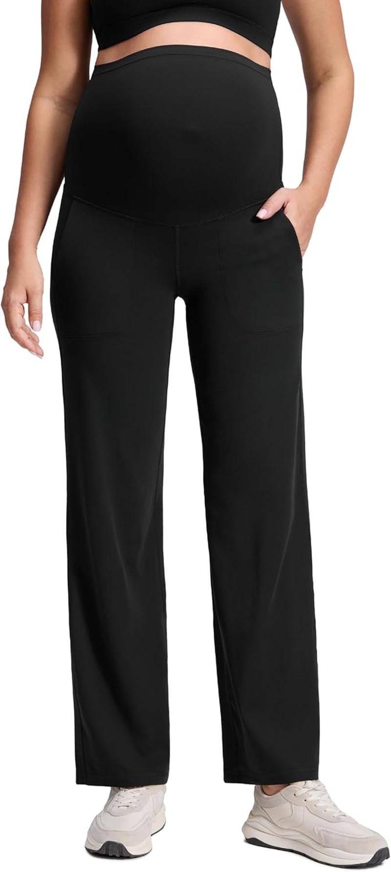 CRZ YOGA Women Butterluxe Maternity Wide Leg Pants Flare Leggings with Pockets 31.5" - over the Belly Workout Yoga Pregnancy