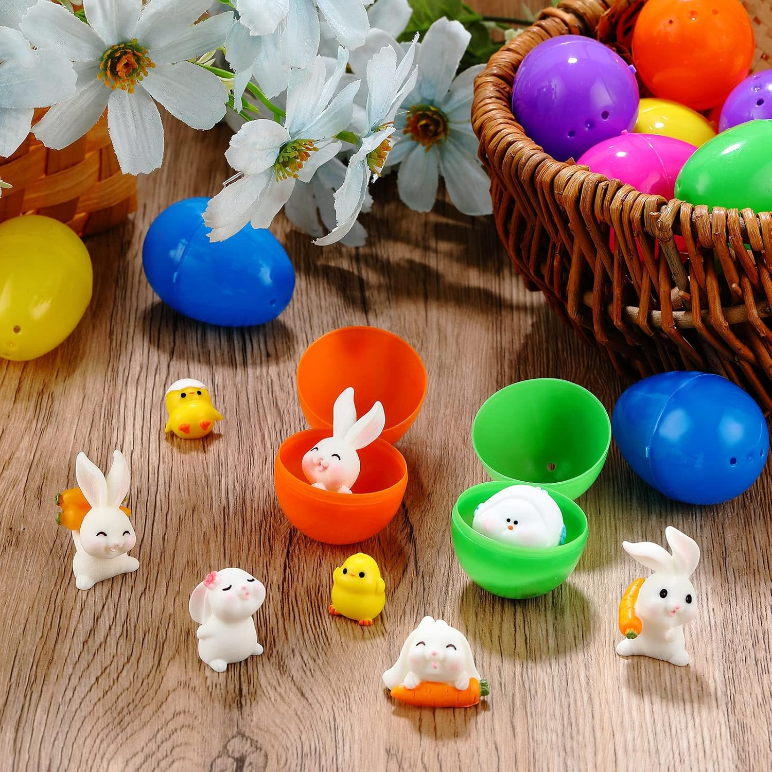 32 Pecies Mini Filled Easter Eggs Colorful Easter Eggs with Bunny Toy Chick Bunny Miniature Figures Surprise Egg for Kids, Easter Basket Stuffers Party Favors image number 4