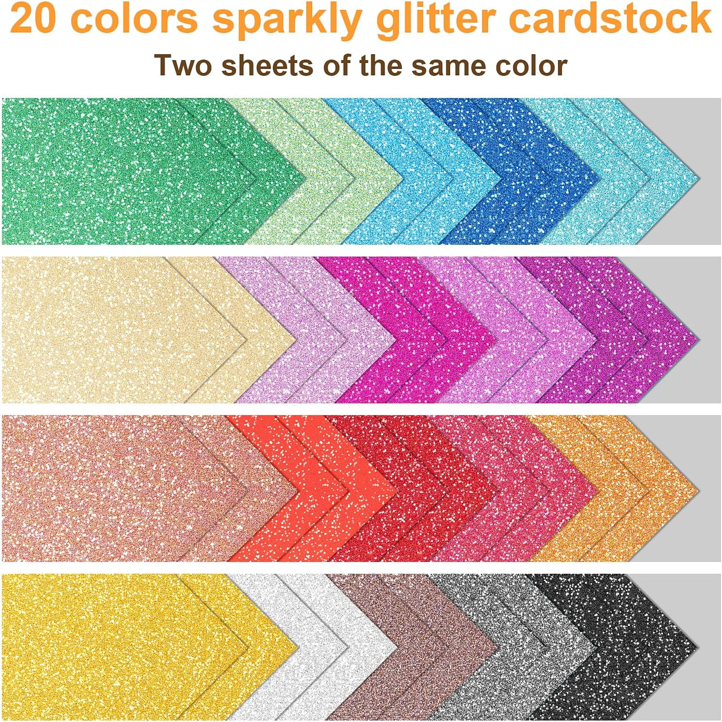 40 Sheets 20 Colors Glitter Cardstock, Betybedy Cricut Paper Cardstock, No-Shed Sparkly Glitter, A4 Glitter Paper for Arts and Crafts - Card Making, Scrapbooking, DIY Projects image number 4