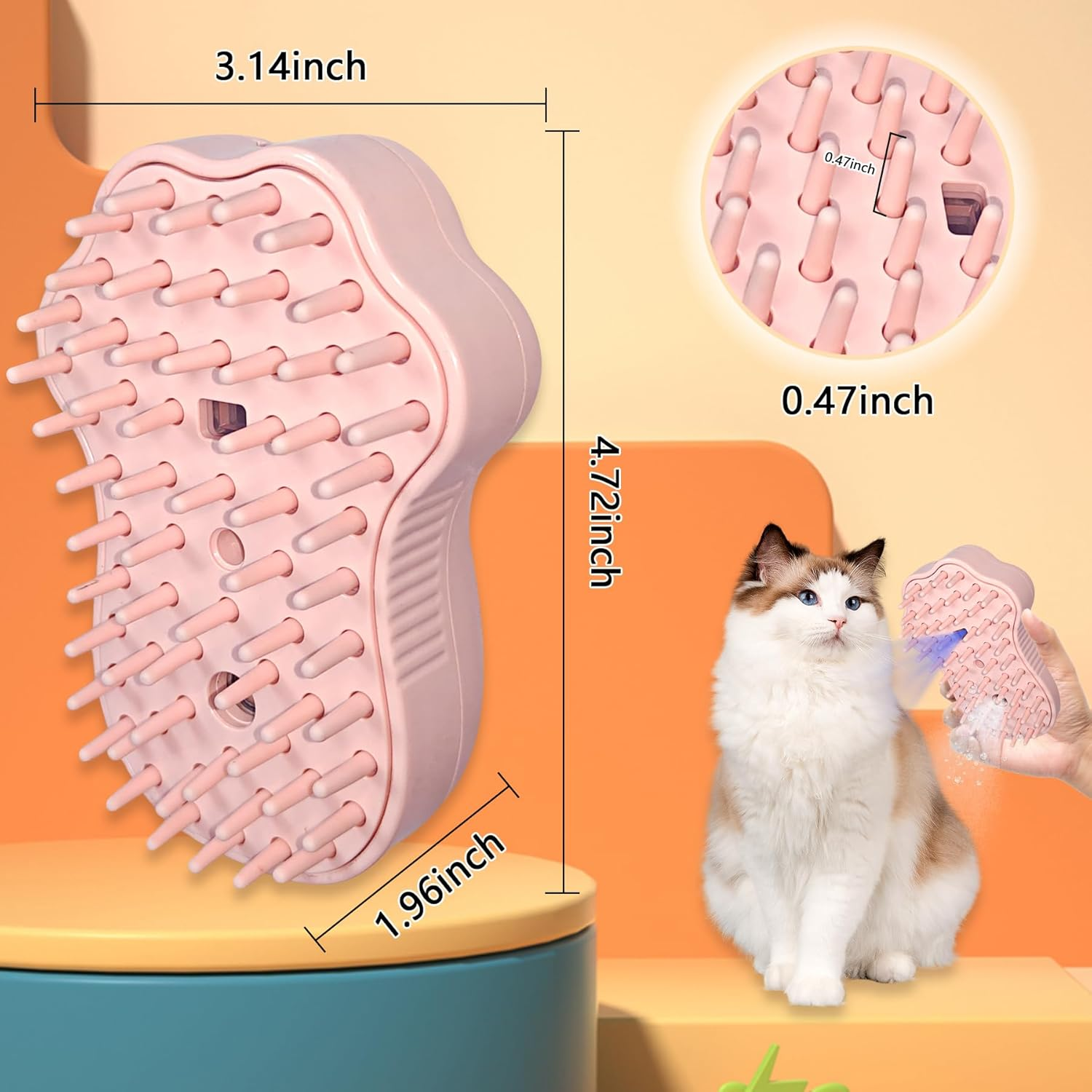 Oiuyamn 4-In-1 Cat Hair Removal Steam Brush, Silicone Cat Steam Brush with UV Light Steam Cat Brush for Massage/Grooming Pet Hair - Blue image number 5