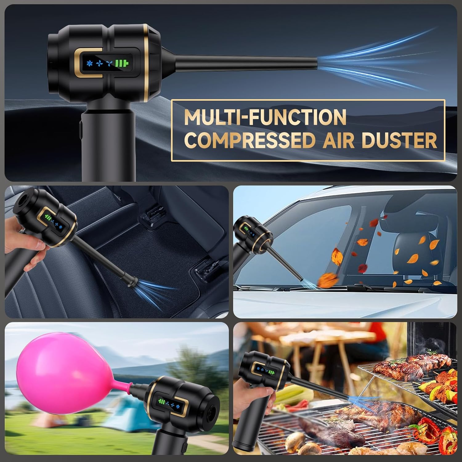 Lyiazsoy Car Vacuum Cleaner Cordless,22000Pa High Power Mini Vacuum Cleaner,Rechargeable Handheld Vacuum Cleaner,Car Hoovers for Pet Hair, Home, Office, Kitchen(Gold Black) image number 4