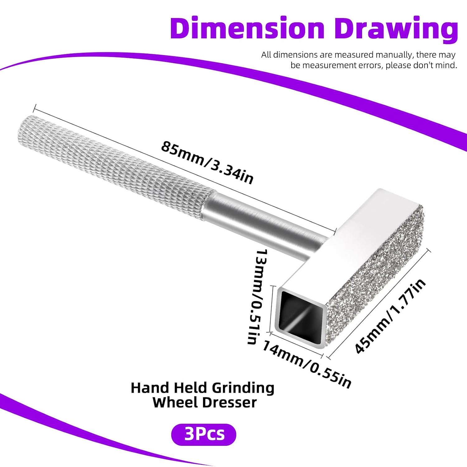 Swpeet 3Pcs Silver 45Mm Grinding Wheel Dresser Diamond Grinding Wheel Dresser Stone Dresser Assortment Kit, Grinder Correct Dressing Tool Perfect for Deburring Wheels and Truing Grinding