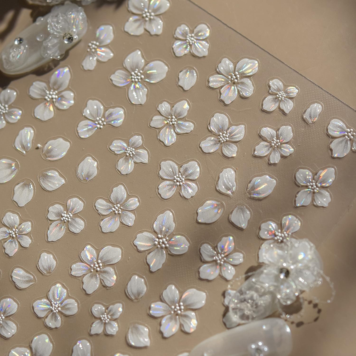 Proxima Direct 1Sheet Flower Nail Sticker for Nail Art, 5D Embossed White Flower Decals Summer Hibiscus Spring Summer Nail Art Supplies for Women Girls,White image number 2