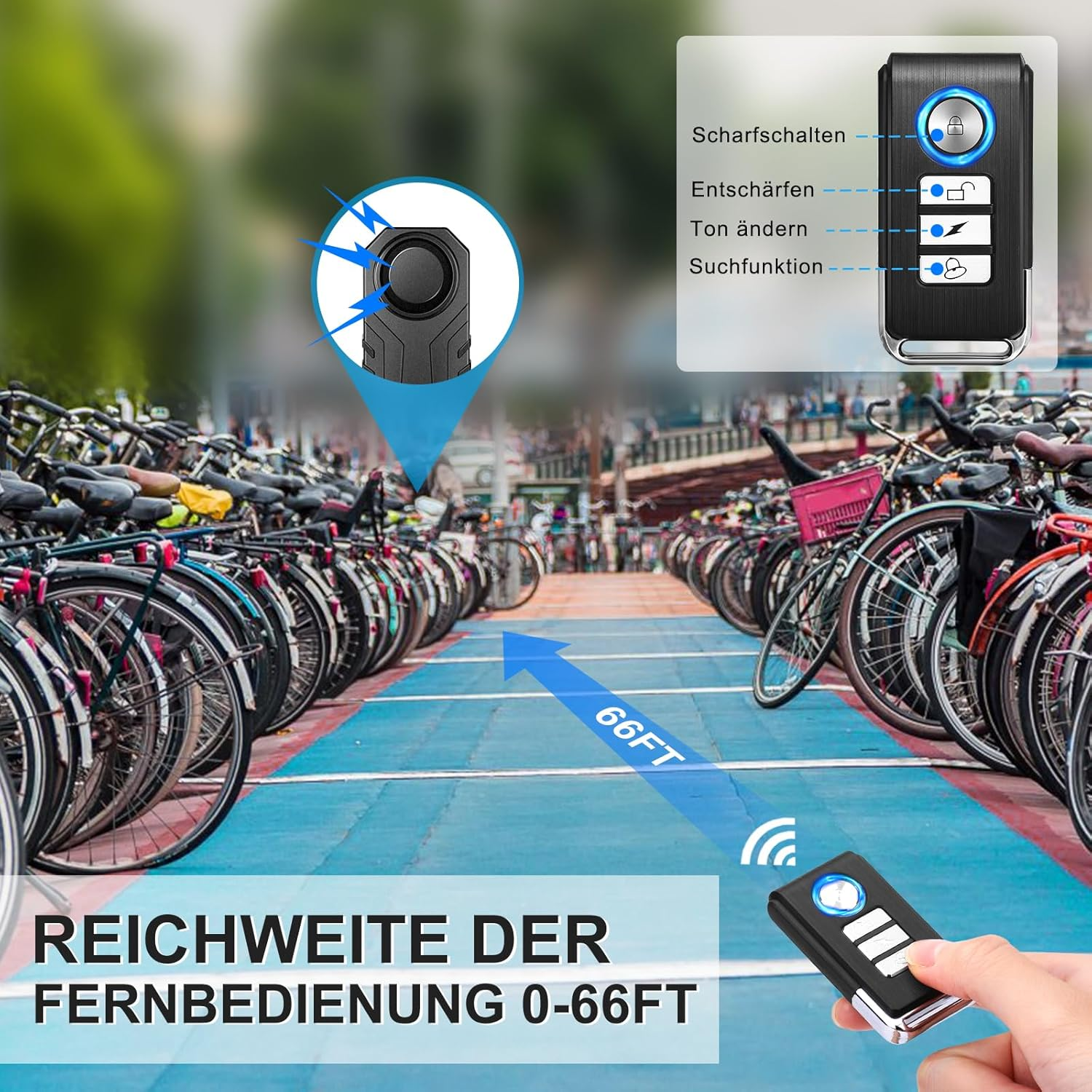 ZEXMTE Bicycle Alarm System, 113Db Loud Wireless Anti-Theft Bicycle Motorcycle Alarm System Car Waterproof Bicycle Alarm System with Remote Control, Black, 2 Pack image number 5