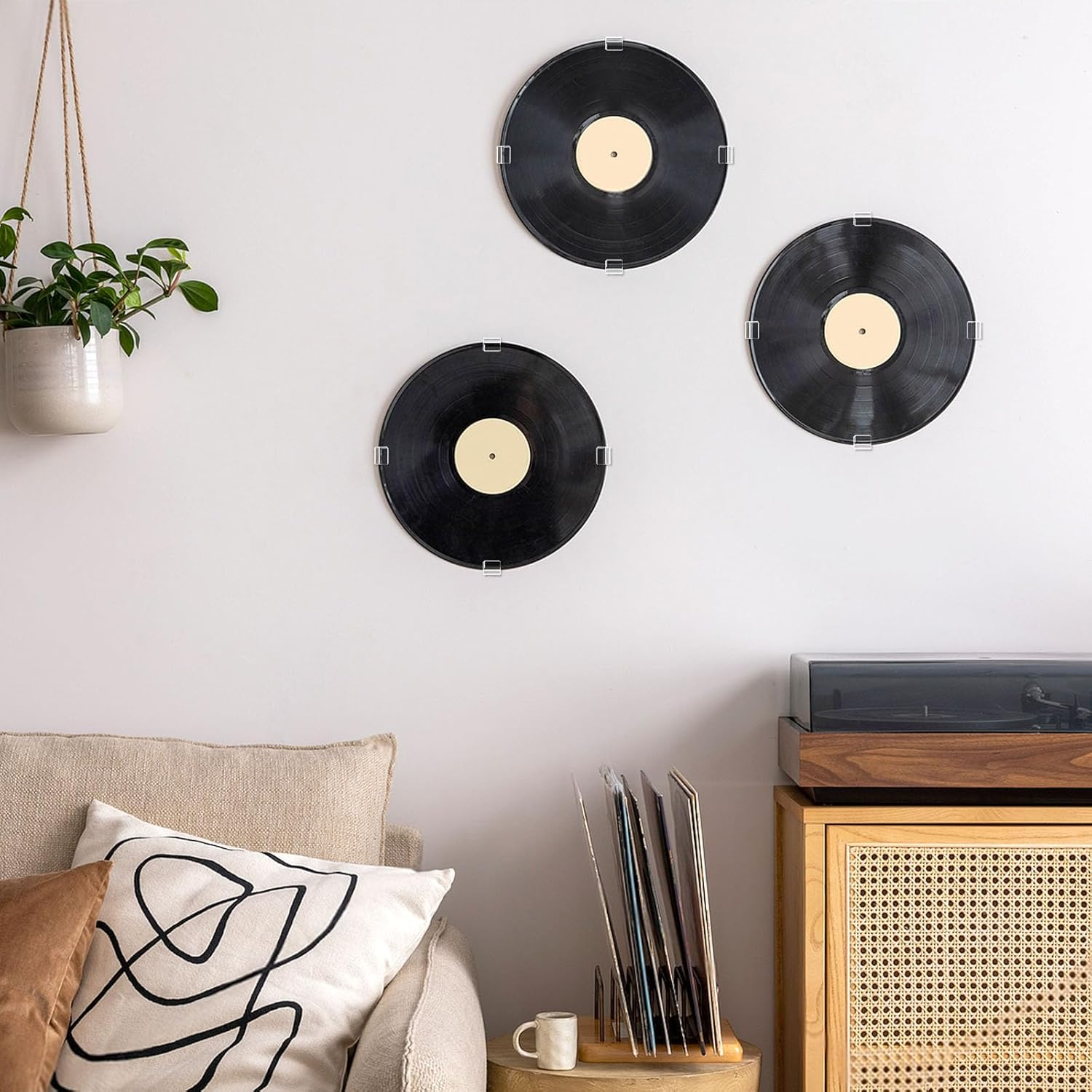 Huakaile 12 Pieces Acrylic Vinyl Record Wall Mount with Adhesive Tape, No Screw Record Display Shelf Storage Hangers, Clear Music Album Covers Holder for Home Living Room Office Decoration image number 6