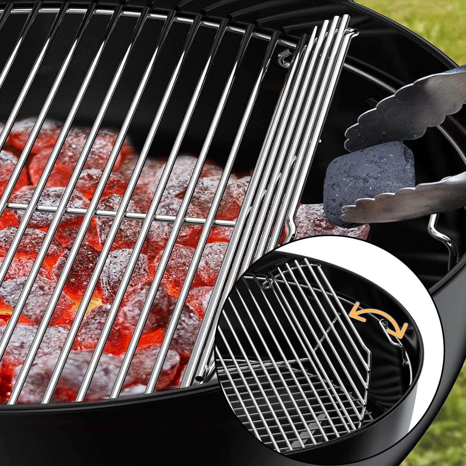 Hinged Cooking Grate for 22&rdquo; Charcoal Grill, round Charcoal Grate for Weber 7436, Grill Grate Replacement Part for Weber One-Touch, Smokey Mountain Cooker, 22" Kettle Charcoal Grill Parts with Handle image number 3