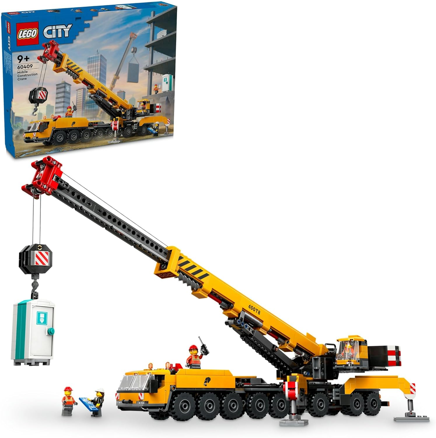 LEGO City Yellow Mobile Construction Crane Toy for 9+ Year Old Boys & Girls, Construction Vehicle Toy Building Set with 4 Minifigures for Role Play, Creative Kids' Toys 60409 image number 3