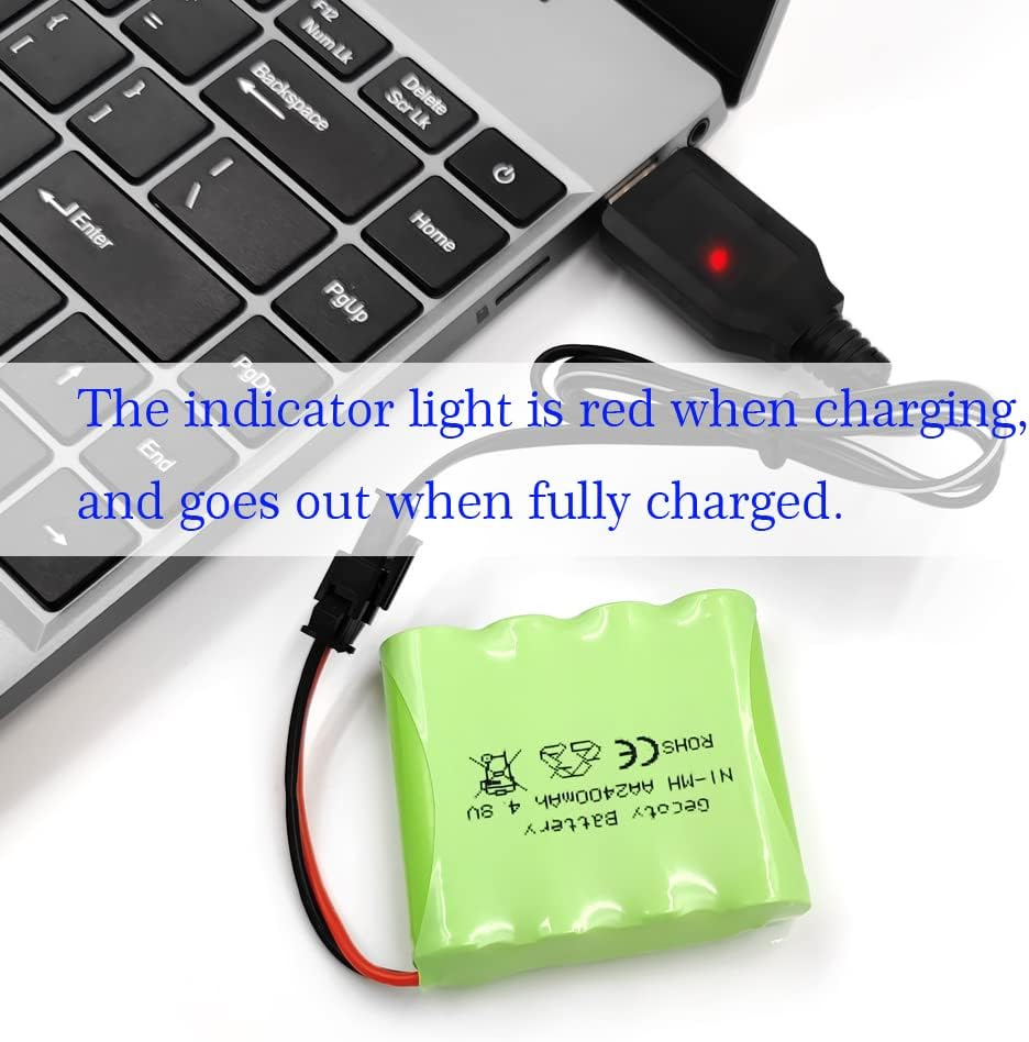 Gecoty&reg; 4.8 V Battery, 2400 Mah Rechargeable AA Nimh 4.8 V Battery Pack RC Car Battery with SM Plug for Remote Controlled Trucks, Lighting, Power Tools image number 2