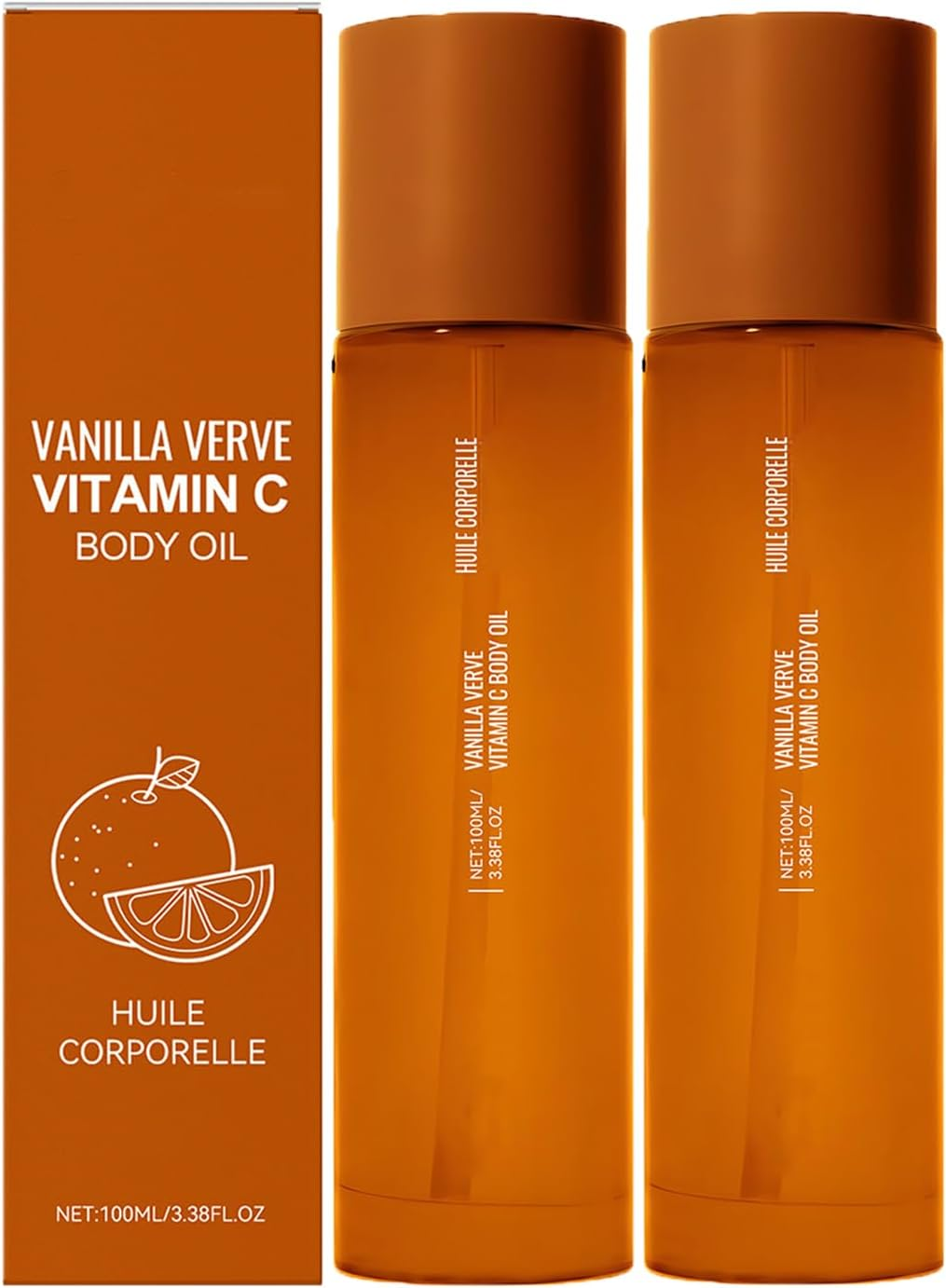 Vitamin C Body Oil for Women, Massage Body Oil for Dry Skin, Absorbing & anti Winkle, Anti-Aging Repair for Brightening and Even Skin Tone, Deeply Nourishing Dry Skin Non-Greasy (2Pcs)