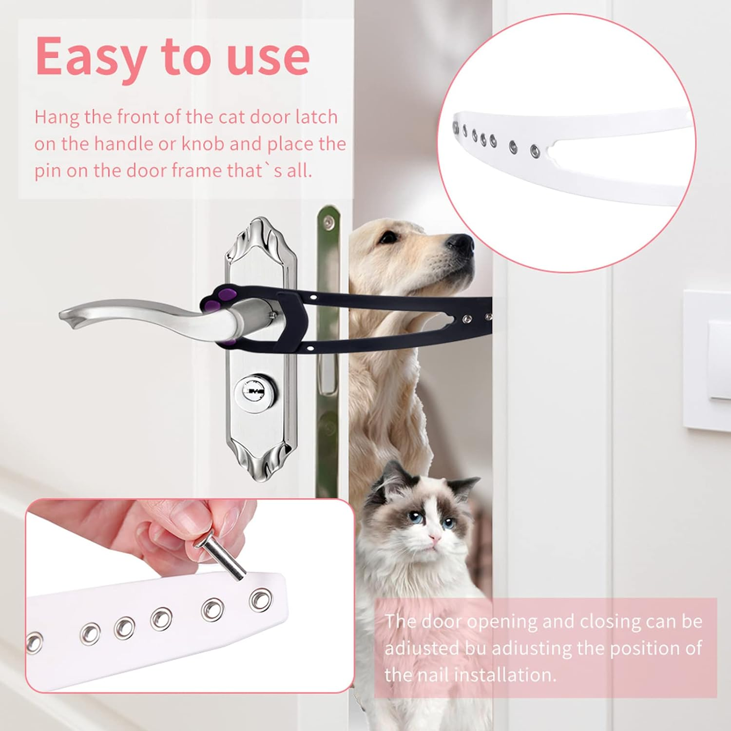 Cat Door Holder Latch, Easy to Install PE Stainless Steel Pet Latch for Home (White) image number 2