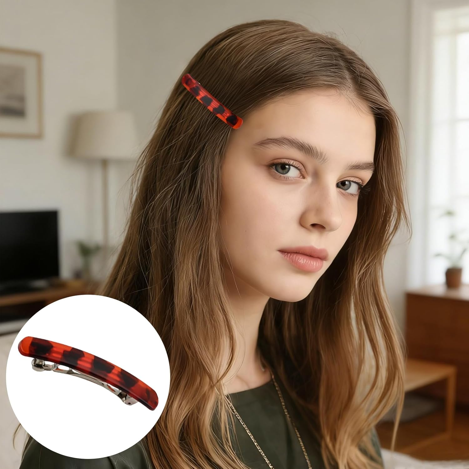 6 PCS Hair Clips Colored 9Cm/3.5" Barrette Tortoise Shell Acetate French Barrettes Hair Clips, Metal Snap-On Hair Pins No Hair Damage, Hair Styling Clips for Girls Women (B) - Crescent image number 5