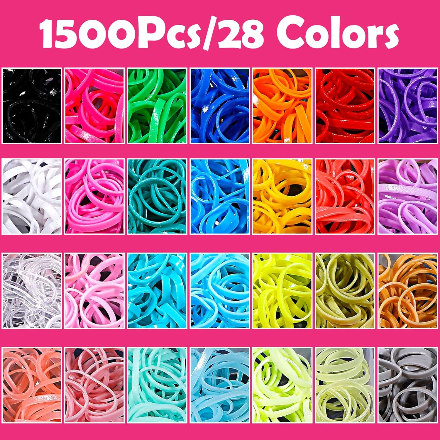 28 Colored Rubber Bands for Hair, 1500 Pcs Small Girls Hair Ties Elastic Hair Ties Hair Rubber Bands with 6 Hair Styling Tools Colorful Hair Accessories for Girls Baby Toddlers Kids image number 6