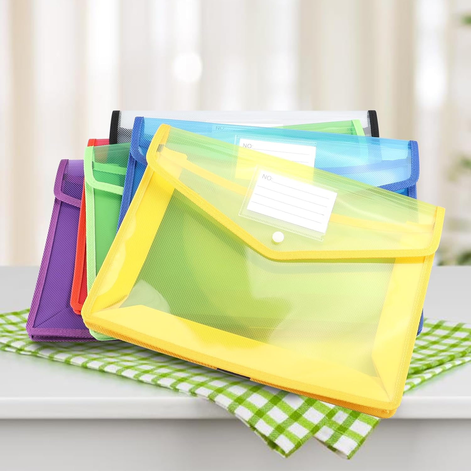 Plastic Wallets A4,6 Pcs Folder Document Wallets Large Capacity,Document Folder with Snap Closure Button,Plastic Folders A4 for Office School Home(6 Colour) image number 6