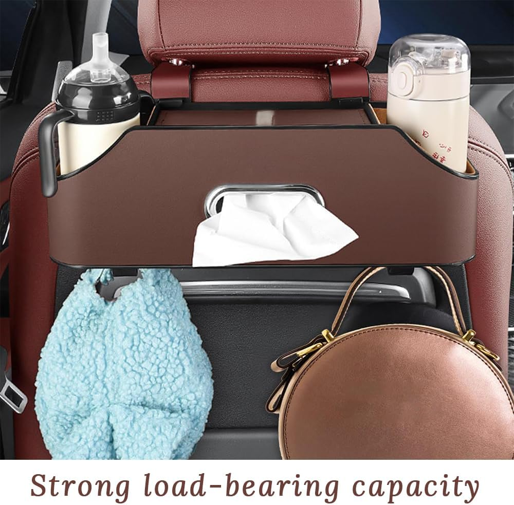 Car Seat Back Storage Box, Car Headrest Back Seat Storage Box with Hook, Interior Decorative Supplies, Multifunctional Travel Accessories Storage Bag, Great for Travel (Brown) image number 3