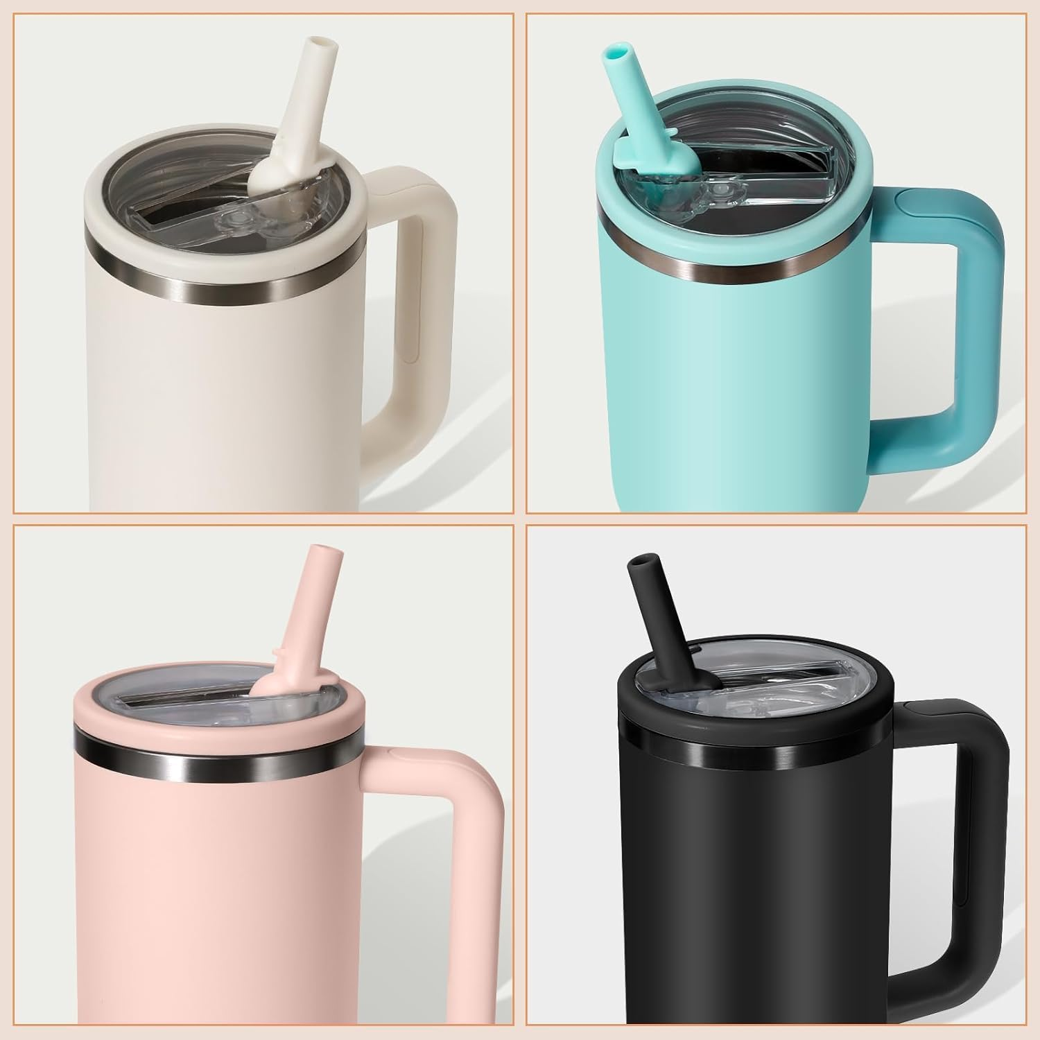 40Oz Flip Straw Leak Proof Lid for Stanley H2.0 Quencher, 2 Pack Tumbler Lid Replacement, 40Oz for Stanley Cup, Protour Accessories, Spill Proof Straw Cover