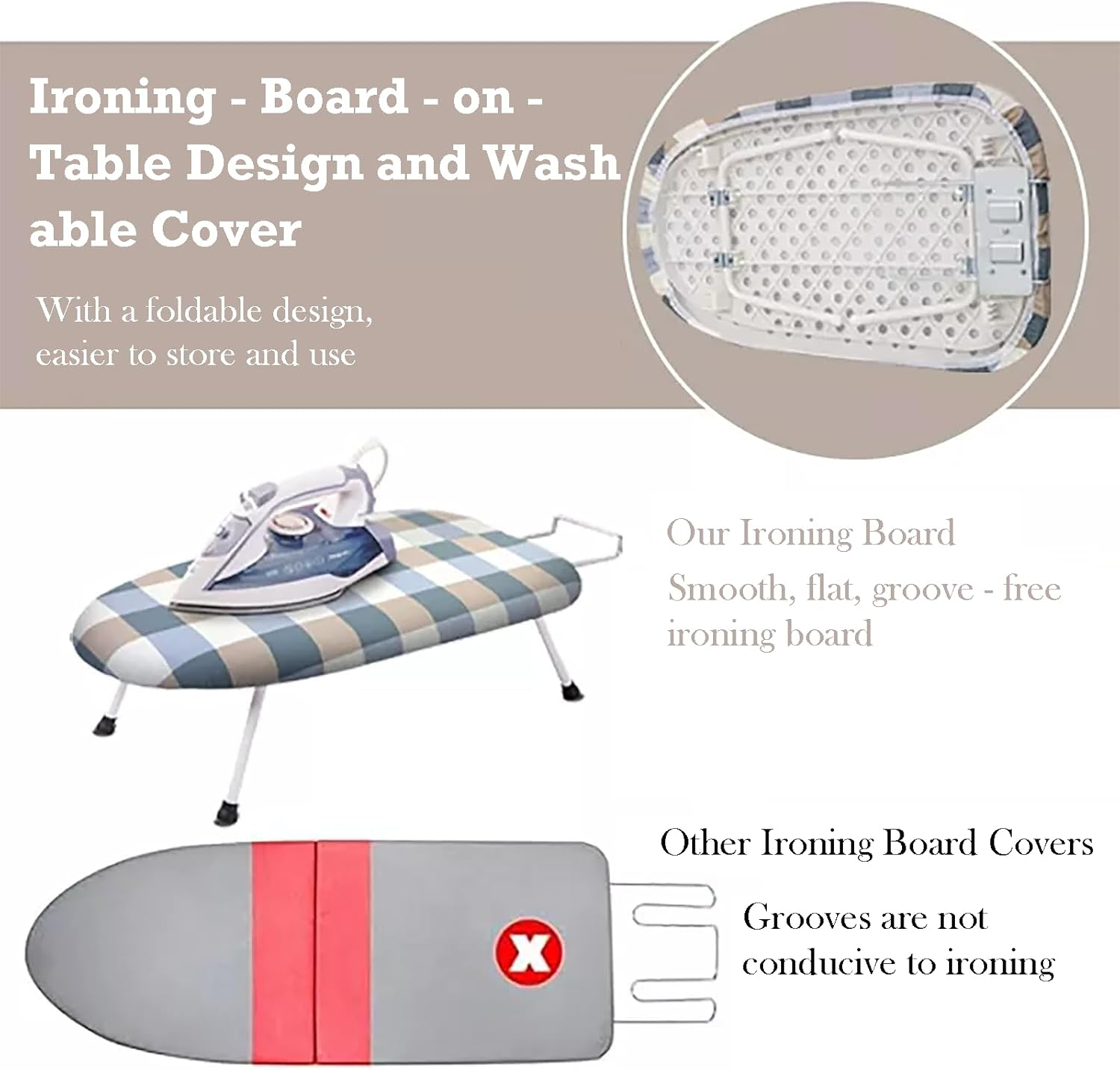GOTILING Foldable Ironing Board - 60X37X17Cm Compact Steel Frame with Removable Cover, Sleeve Board and Wall Hook for Laundry and Travel image number 1