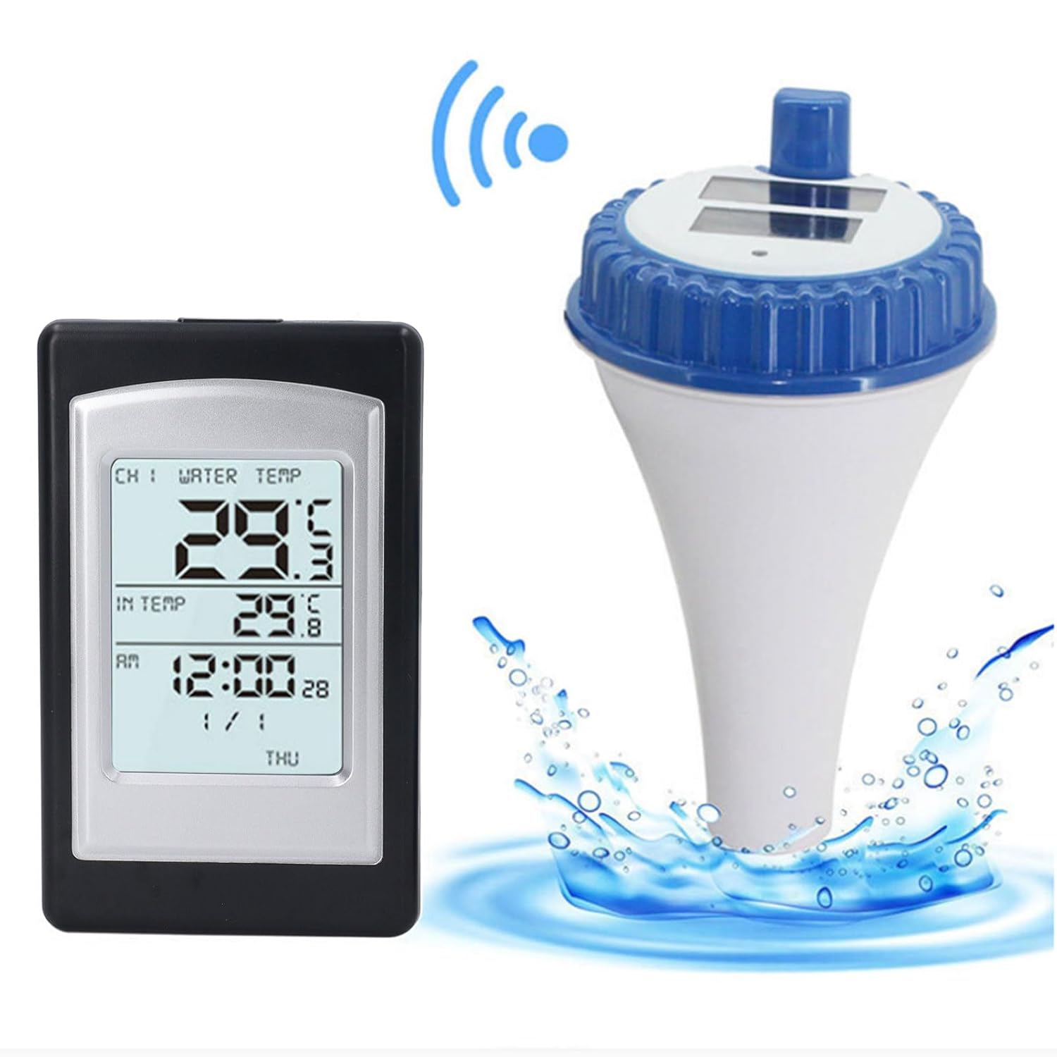 Pool Thermometer Floating, IPX8 Waterproof Solar Powered Digital Pool Thermometer with Large LCD Display Easy to Read Outdoor Water Temperature Gauge for Swimming Pools Spa Hot Tub