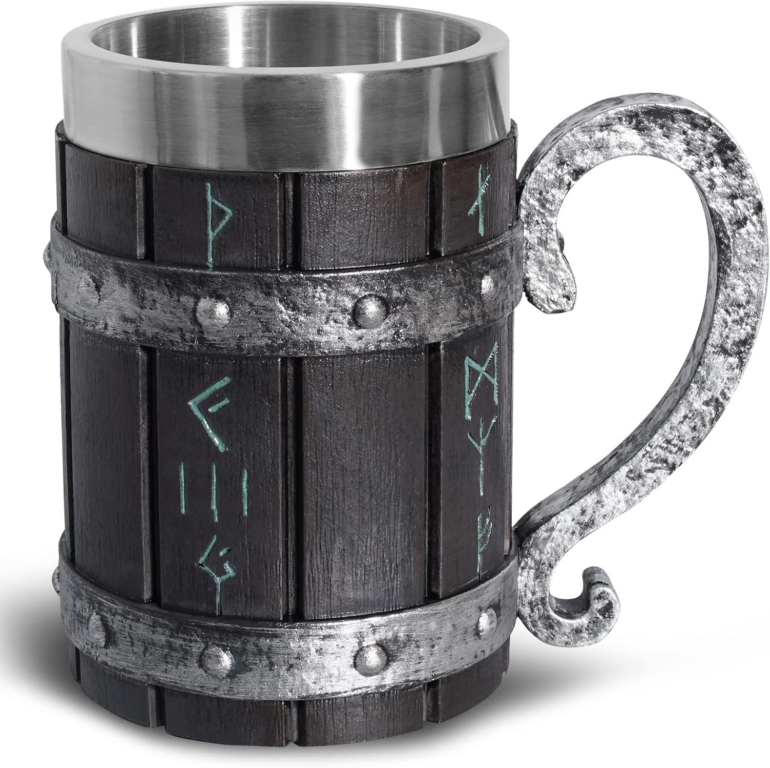 Ottalent Nordic Viking Mug,Oak Wooden Beer Stein Stainless Steel Liner,Nordic Mythology Viking Runes Tankard Coffee Cup for Men Father&rsquo;S Day Gift 18Oz. image number 4