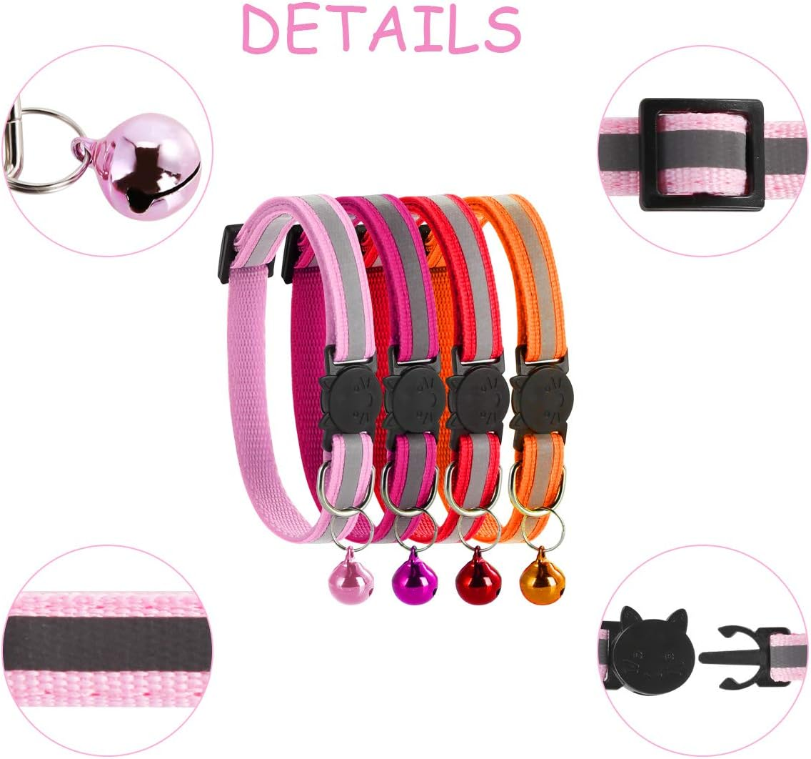 LASIEYO Cat Collar Set Adjustable Bell Collar Pet Cat Kitten Collar with Reflective Strips, Quick Release Buckle (12 Pieces)