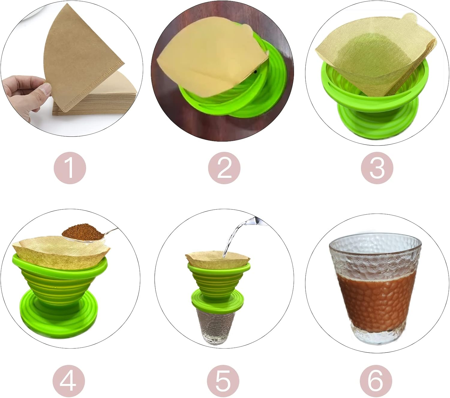 Collapsible Coffee Maker Filter, Reusable Coffee Dripper, Rubber Coffee Maker with 5Pcs Paper Filters, for Home, Camping, Travel, Office image number 1