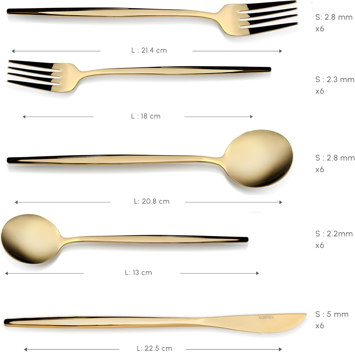 Karaca Orion Shiny Gold 30-Piece Cutlery Set Knives, Forks, Spoons, Cake Forks, Stainless Steel, Cutlery Set, Healthy and Hygienic, Modern Design image number 6