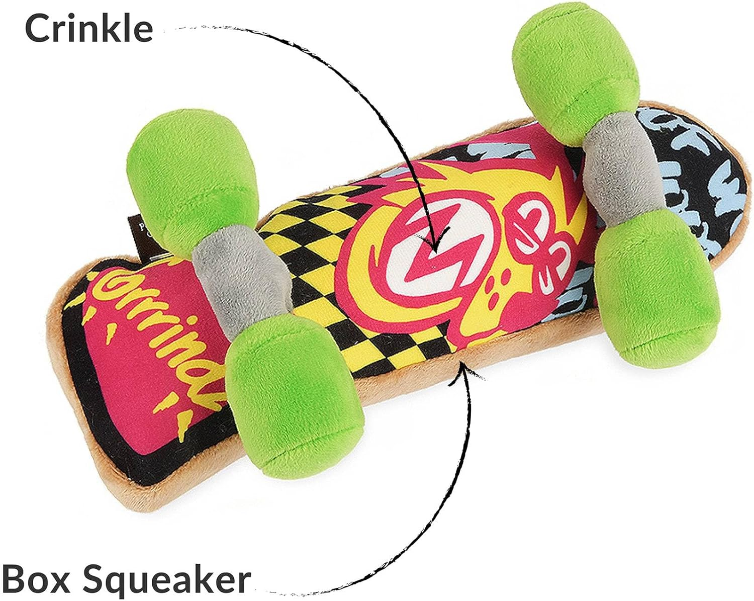 P.L.A.Y. Cute Plush Dog Toys - 1990S Classics Themed Durable Squeaker Crinkle Chew Toy, Great for Puppies & Small, Medium, Large Dogs - Machine Washable, Recycled Materials (Kickflippin K9 Skateboard) image number 3