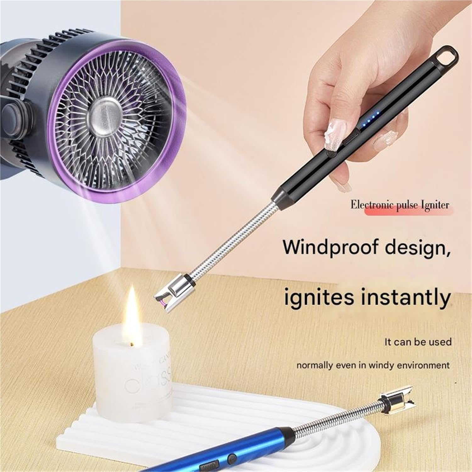 Electric Candle Lighter USB Rechargeable Long Neck Lighter Flex Flame Arc Windproof Plasma Suprus Flame for Grill Fireplace Long Matches Pack Bic Lighter for Candles Cool Lighters Clipper Black image number 4