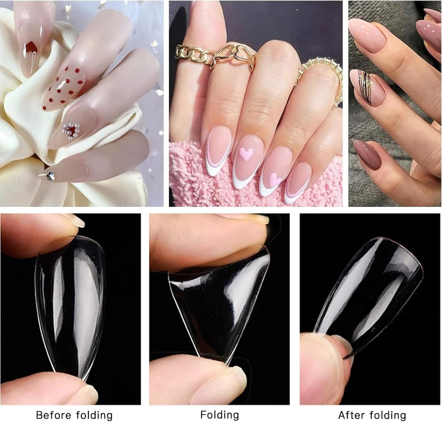 500 Short False Nails Almond, 10 Sizes Full Cover Press on Nails with 20 Sheets (480 Pieces) Transparent Nail Adhesive Tabs and 5 Pieces 100/180 Grit Nail Files for Nail Salons and Home image number 5