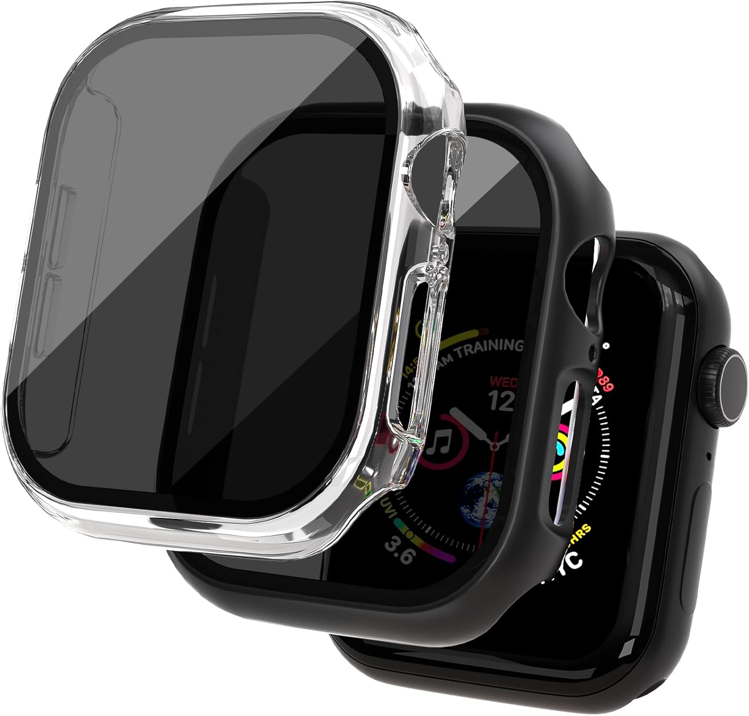 2 Pack Privacy Case for Apple Watch Screen Protector, Anti-Spy Tempered Glass Film Apple Watch Cover Hard PC Case Bumper for Iwatch Series 11 Series 10 - Black/Clear 42Mm
