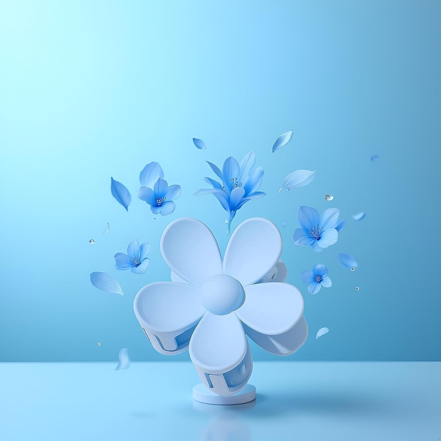 Flower Hair Clip Blue - Large Cute Claw Clips Thick Hair Exfoliating Hair Clip with Petals for Men and Women image number 3