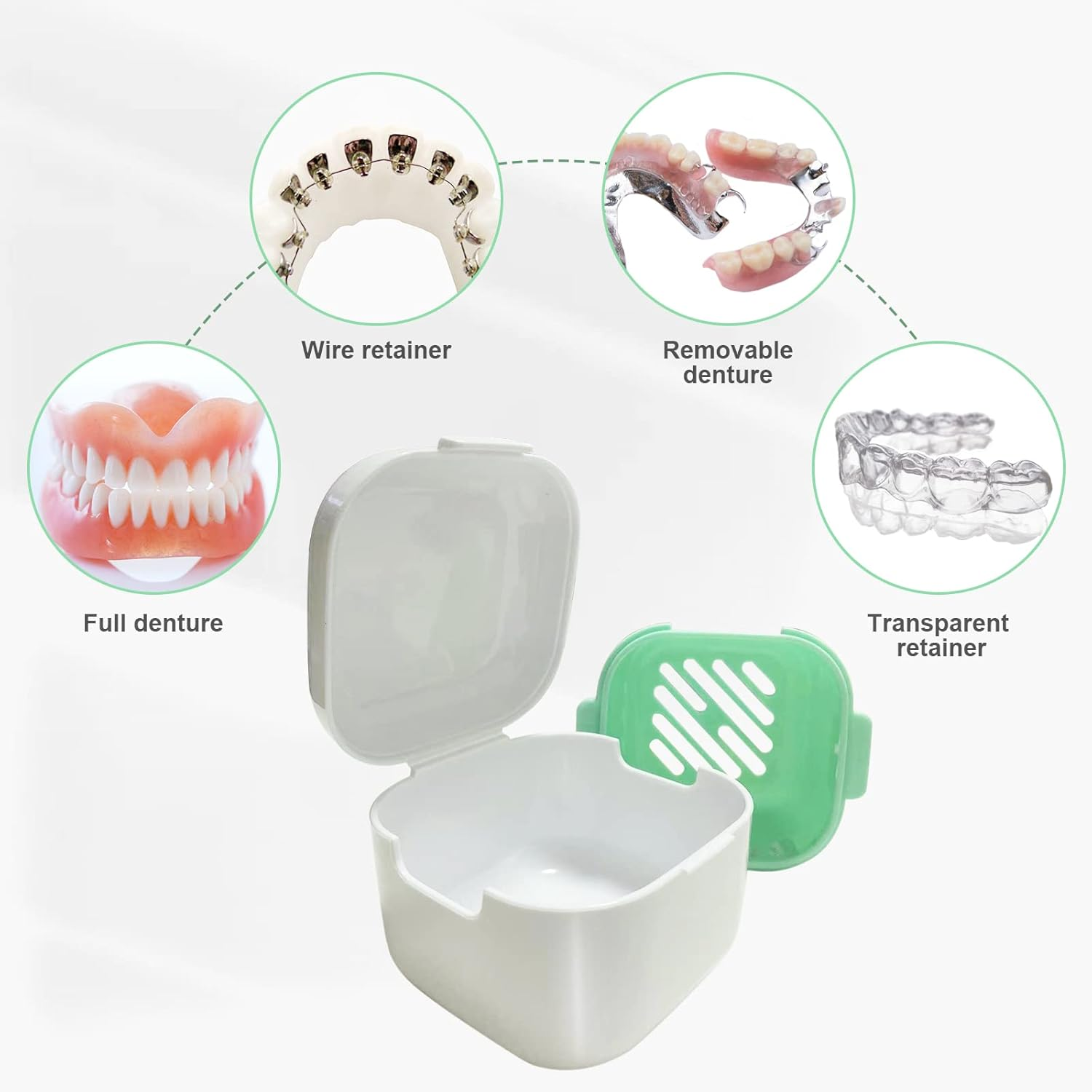 Retainer Case, Denture Bath, Denture Cups for Soaking Dentures, Denture Pots with Lid, Easy to Carry and Clean Denture Case with Removable Rinse Basket and Finger Toothbrush - Pink image number 2