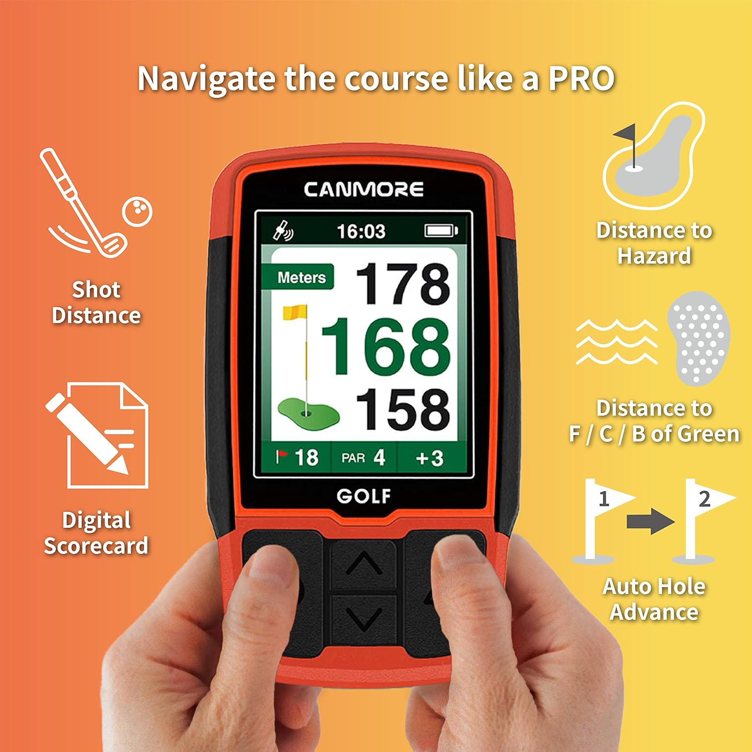 CANMORE Handheld Golf GPS HG200 - Water Resistant Full-Color Display with 41,000+ Essential Golf Course Data and Score Sheet - Free Courses Worldwide and Growing (Orange) image number 6