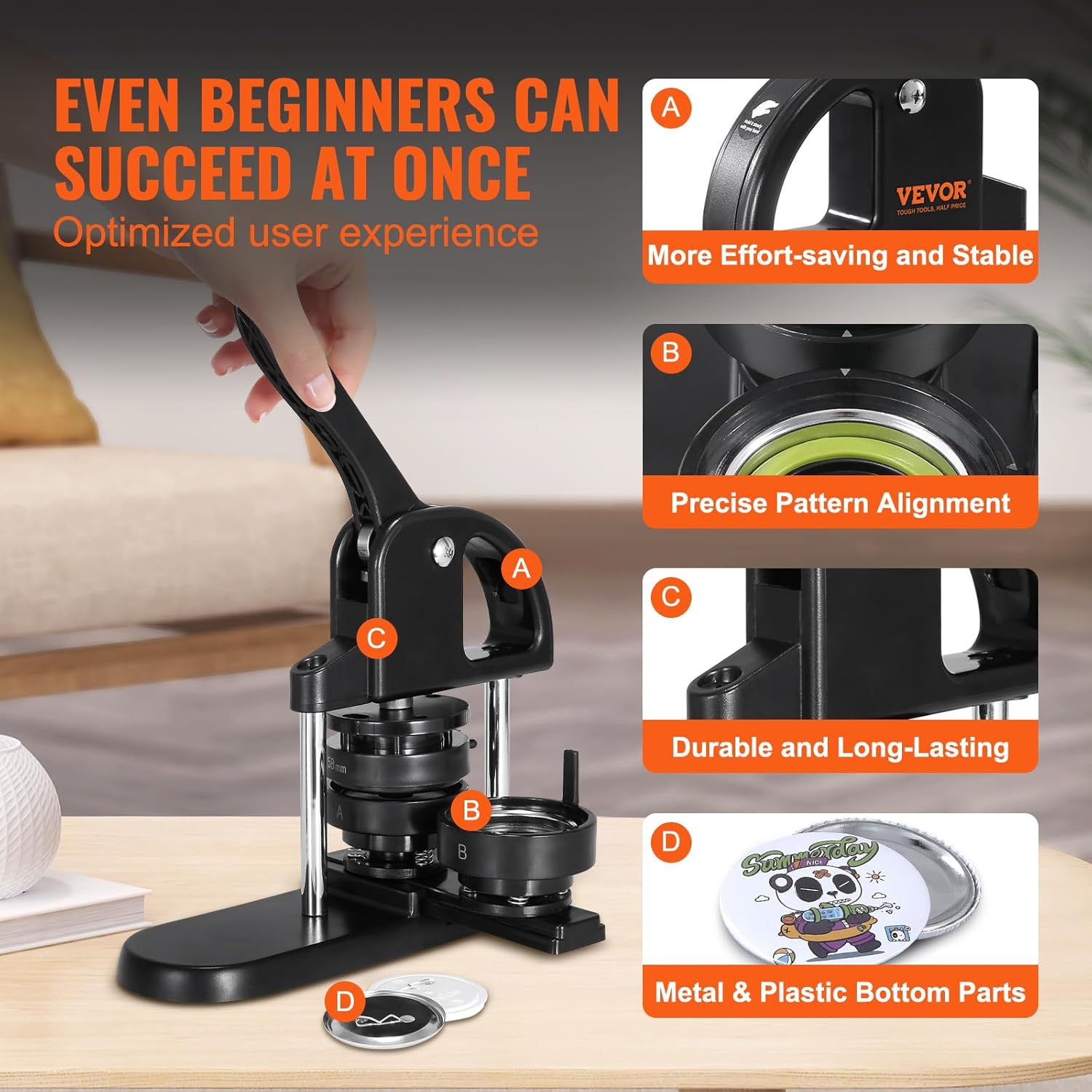 VEVOR Button Maker Machine, 1/1.25/2.28 Inch(25/32/58Mm) 3-In-1 Pin Maker, Installation-Free Badge Punch Press Kit, Button Making Supplies with 300Pcs Button Parts, Circle Cutter, Magic Book