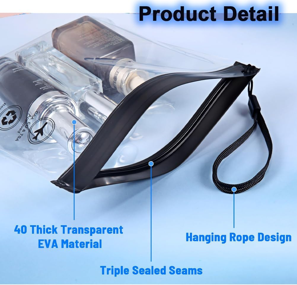 4 Pack Clear Toiletry Bag, Leakproof Airport Security Liquid Bag 20 X 20Cm, Travel Accessories Makeup Essentials Luggage Clear TSA Approved Travel Toiletry Bag for Men Women image number 5