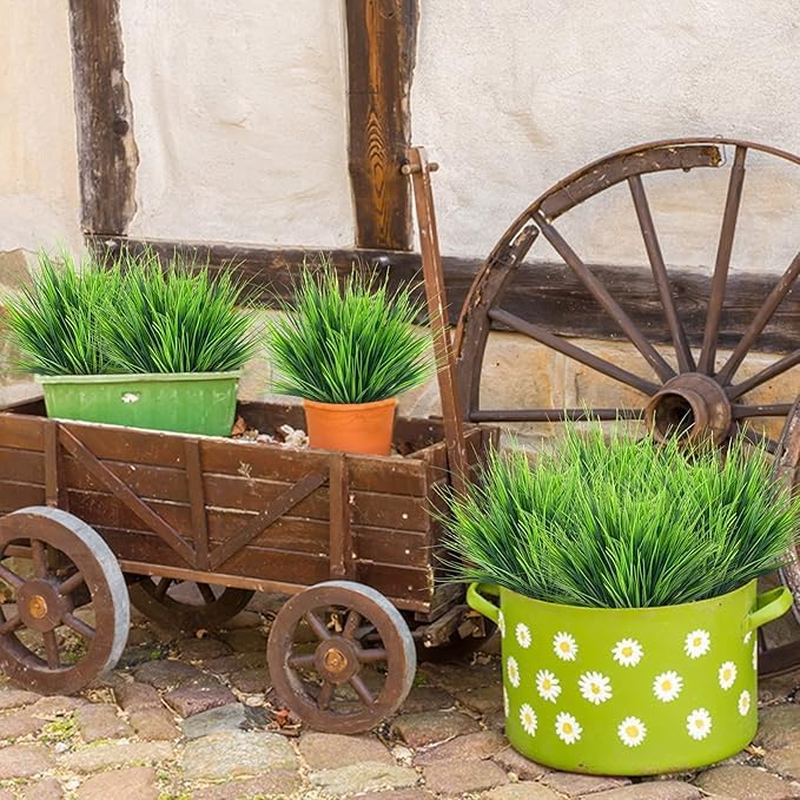 18PCS Outdoor Artificial Grass Faux Plants Spring Summer Decorations, UV Resistant Bulk Realistic Fake Bushes Grass Plastic Greenery Shrubs Front Porch Patio Garden Window Box Home Decor Arrangement image number 3