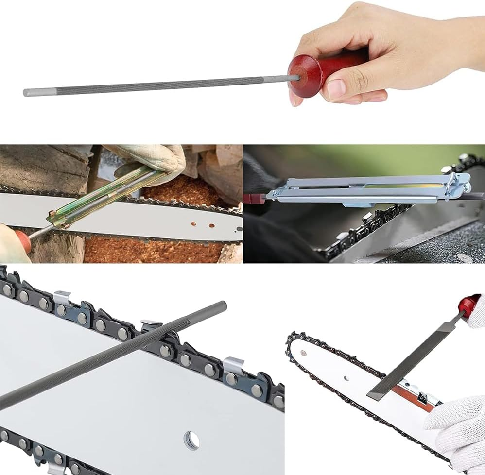 11PCS Universal Chainsaw Sharpener Tool,Chainsaw Chain Sharpening Kit,Comes with 3 Sizes of round Files (5/32", 3/16", 7/32"), Flat Files, Handles, File Guides, Rod Groove Cleaner and Pocket